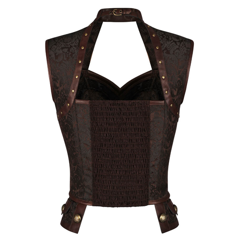 Elethia Steampunk Brown Halter Neck Corset Top