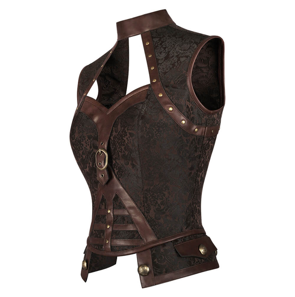 Elethia Steampunk Brown Halter Neck Corset Top
