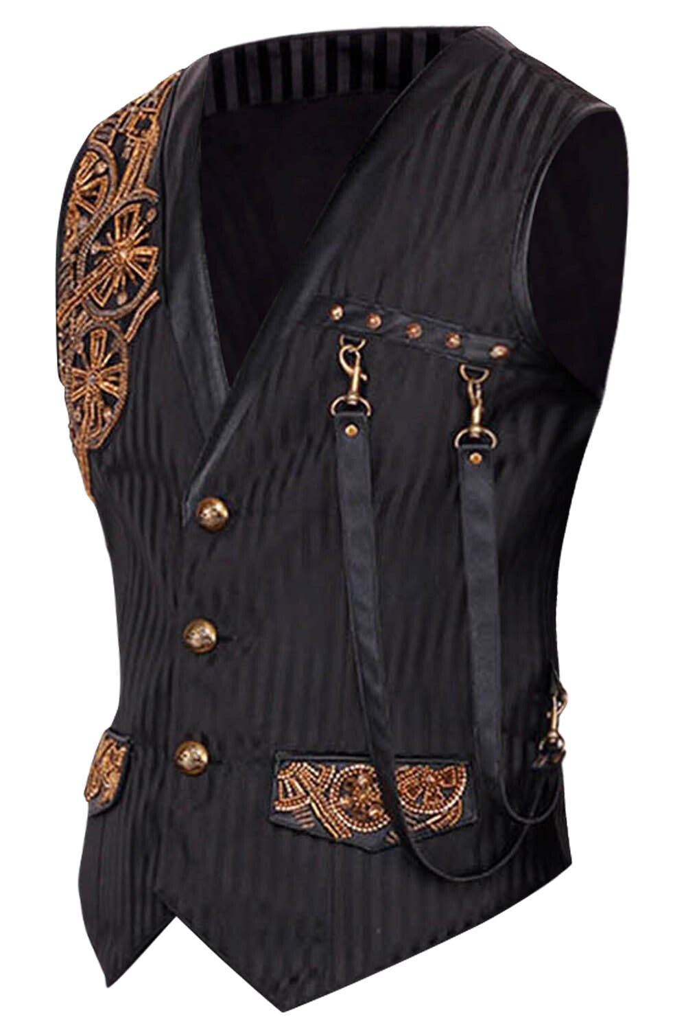 Klaus Steampunk Embroidered Black Waist Coat