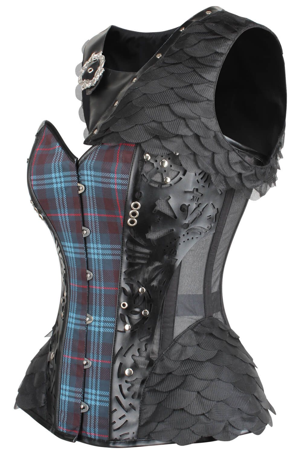 Sosie Plaid Print Overbust Corset with Shrug