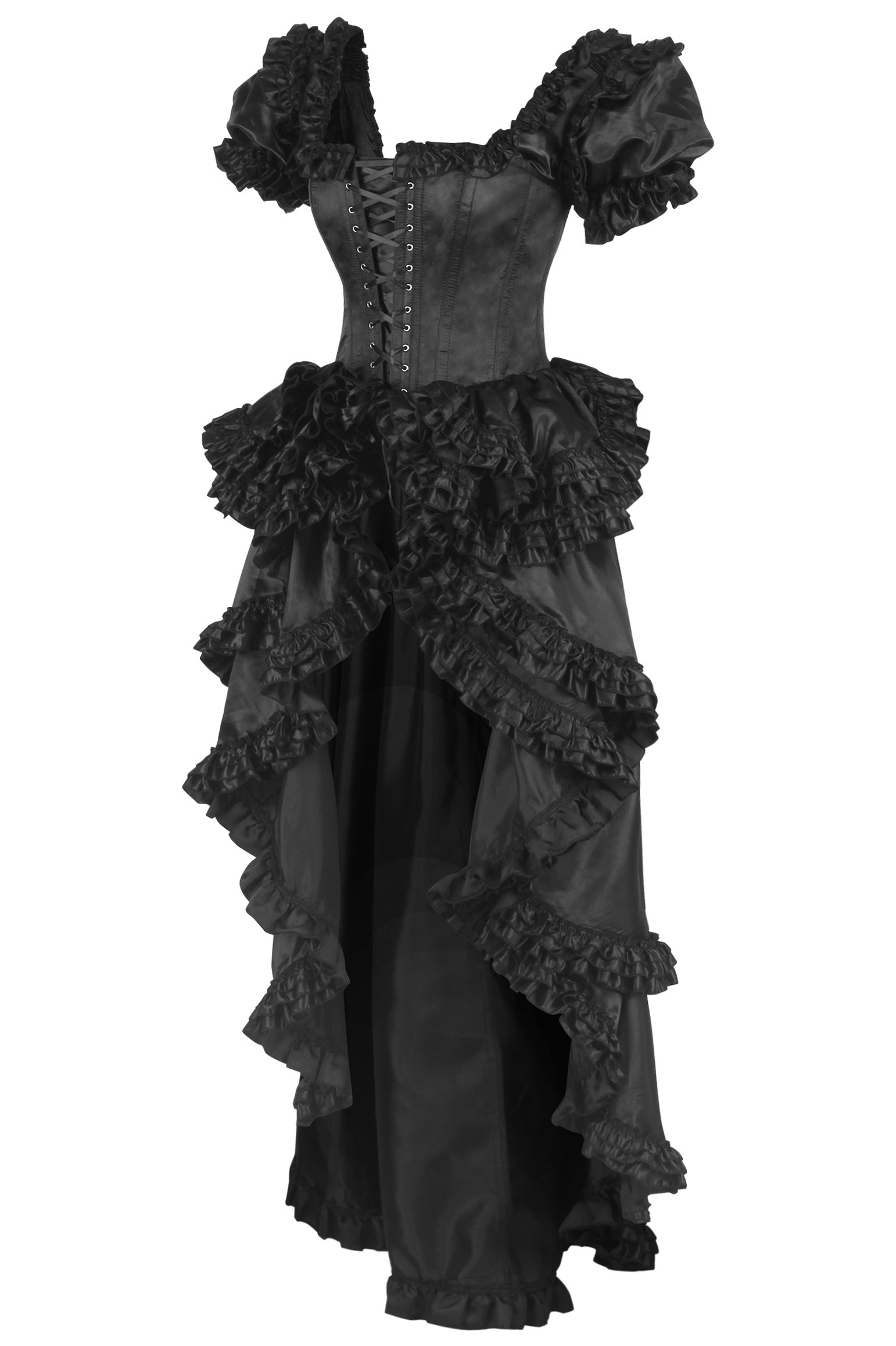 Shalaya Rococo Black Satin Frill Corset Dress