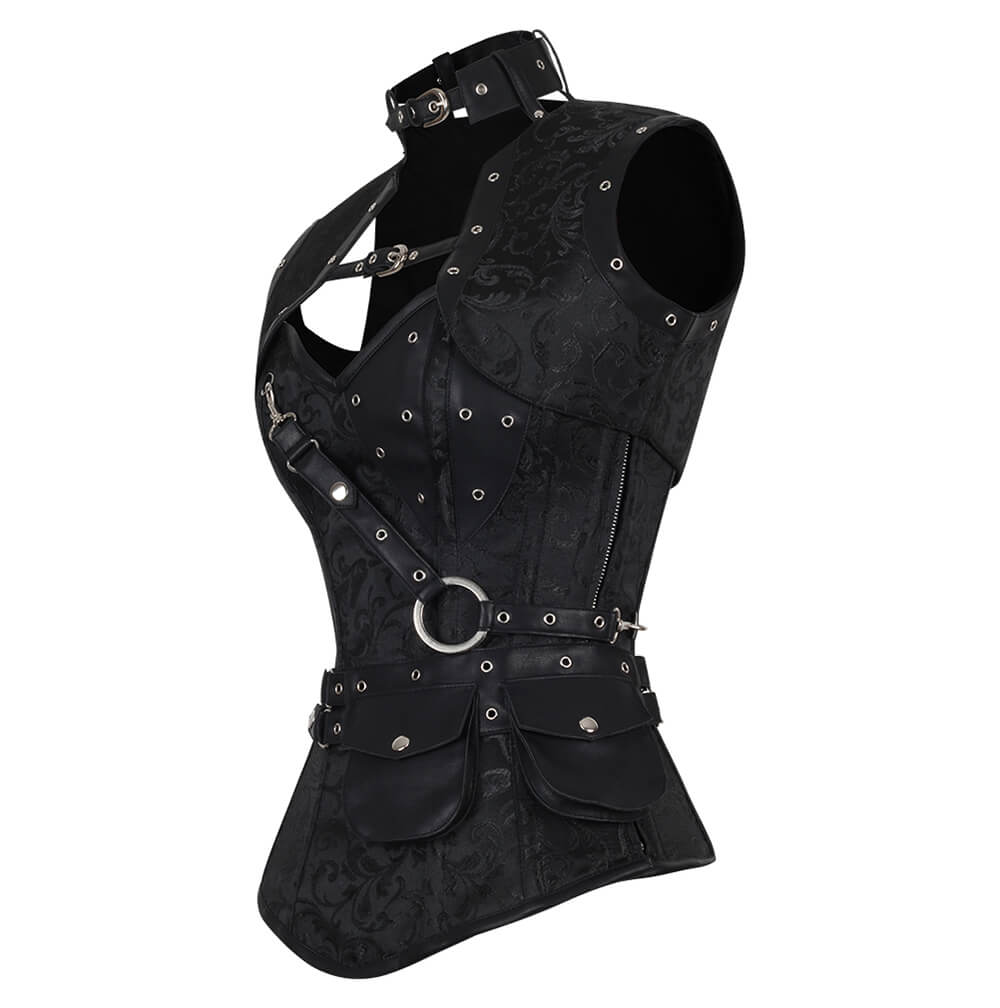 Aiolos Black Brocade Steampunk Overbust Corset