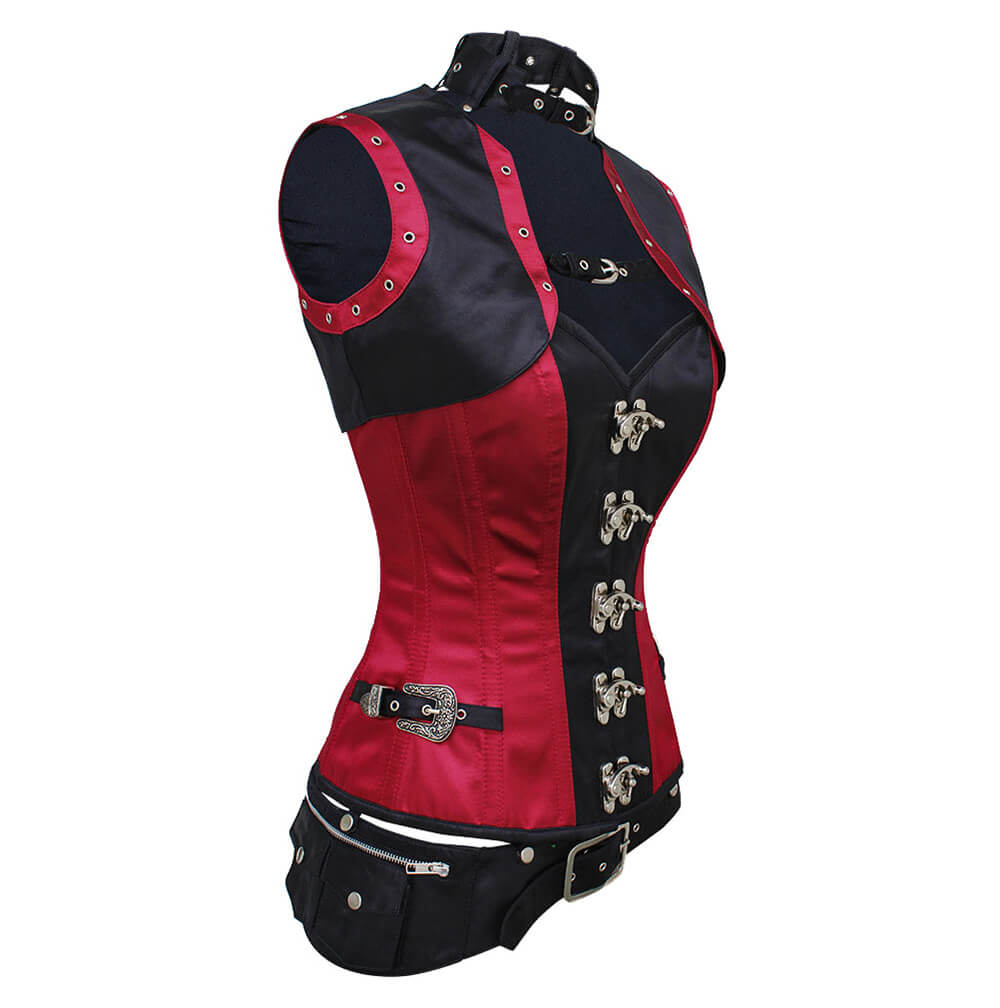 Karleigh Steampunk Satin Corset with Shrug and Pouch Belt