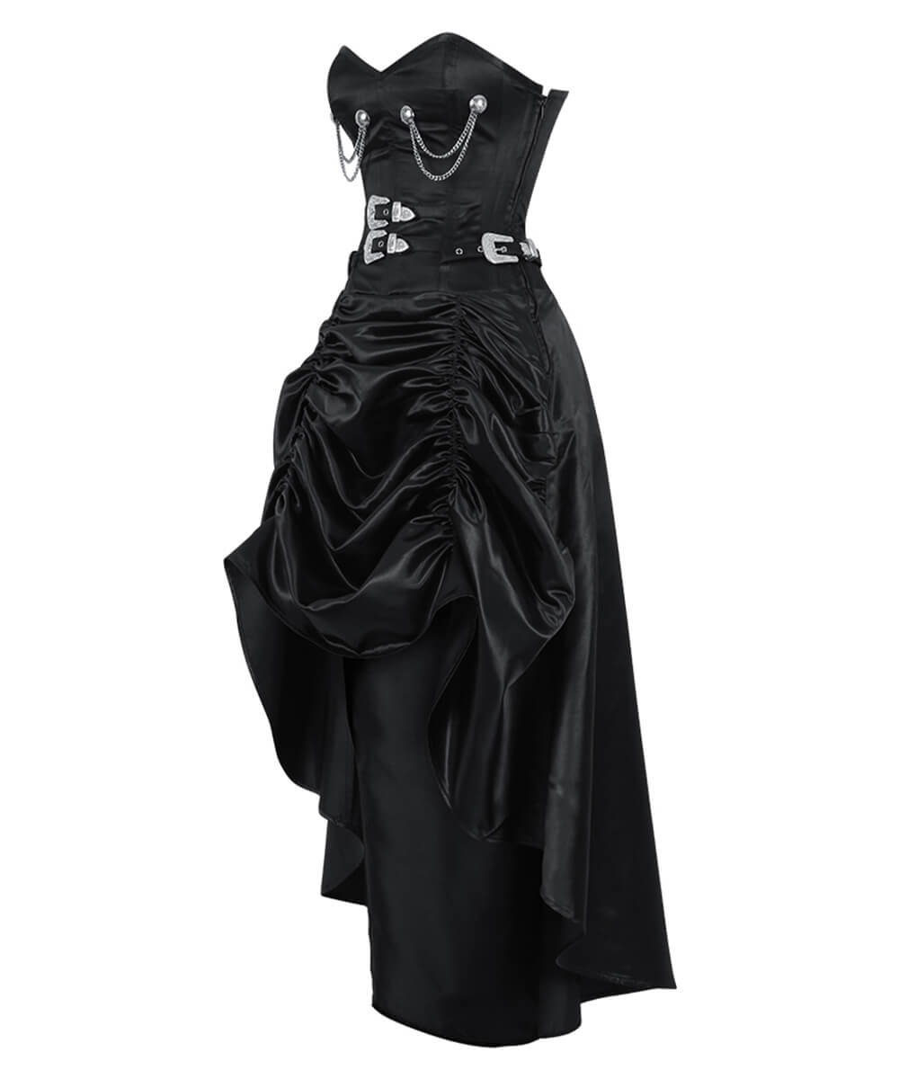Katinka Steampunk Black Satin Overbust Corset Dress