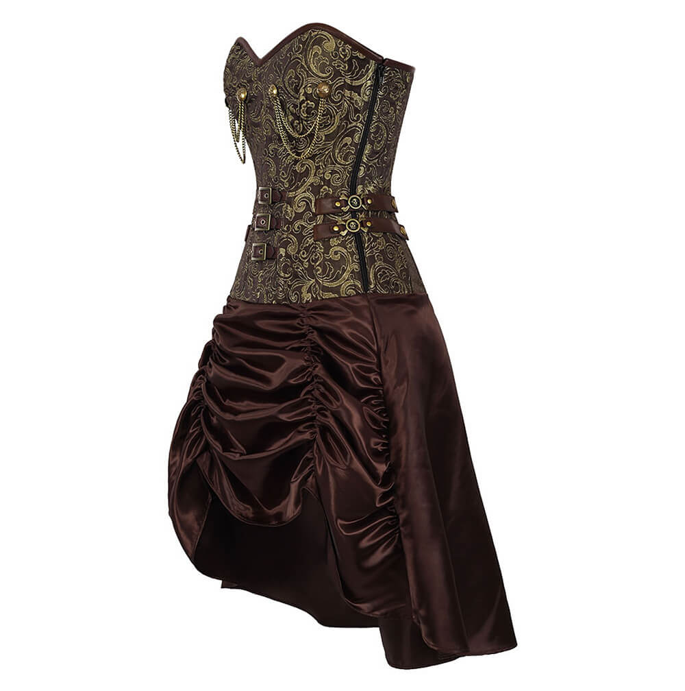 Abhainn Steampunk Gold Brocade Corset Dress
