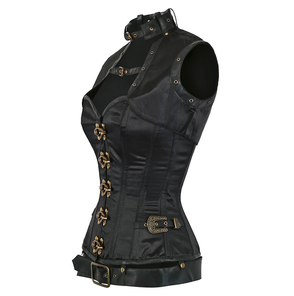 Lucette Steampunk Black Satin Corset with Shrug
