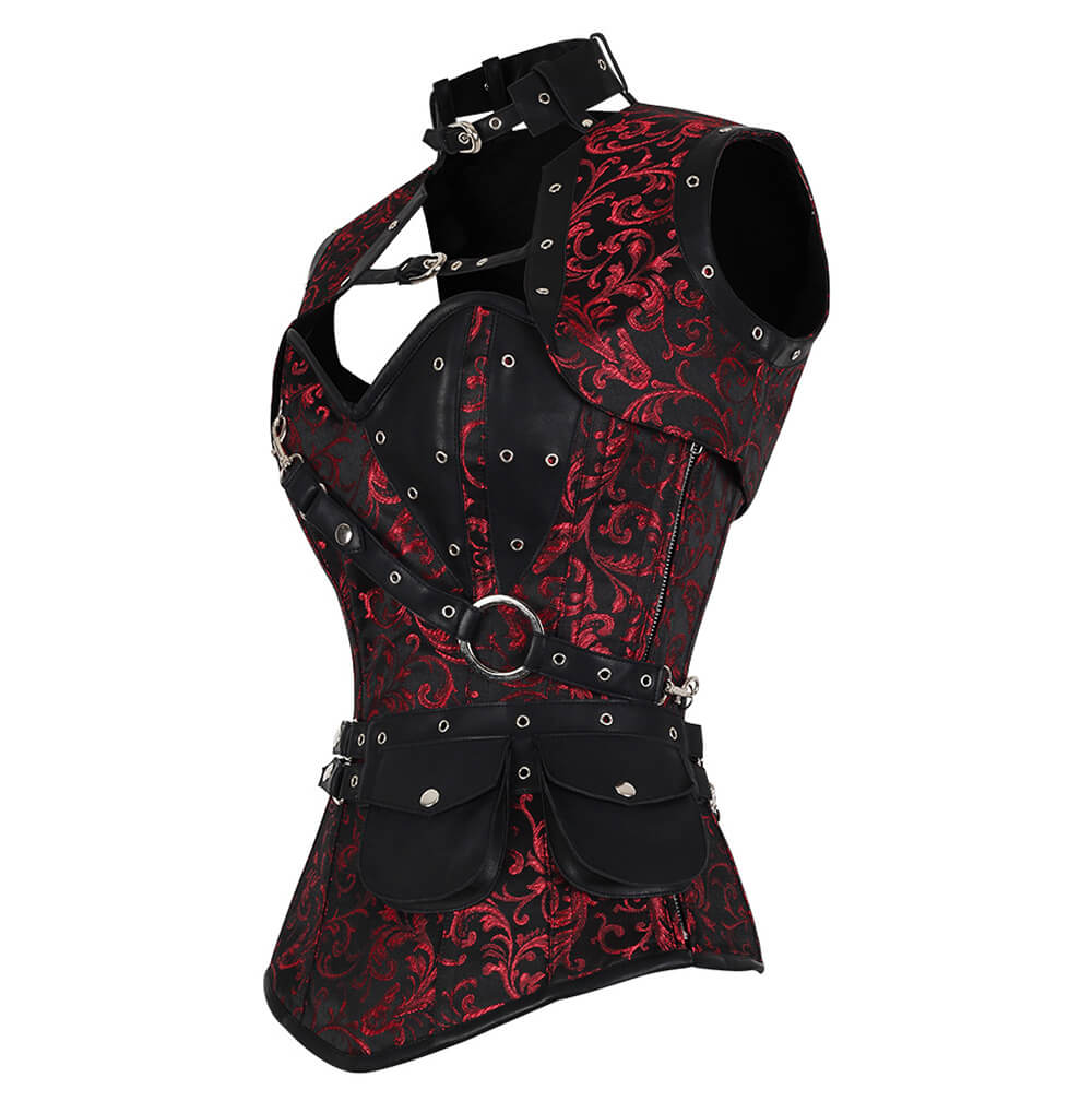 Pierce Maroon Brocade Steampunk Overbust Corset