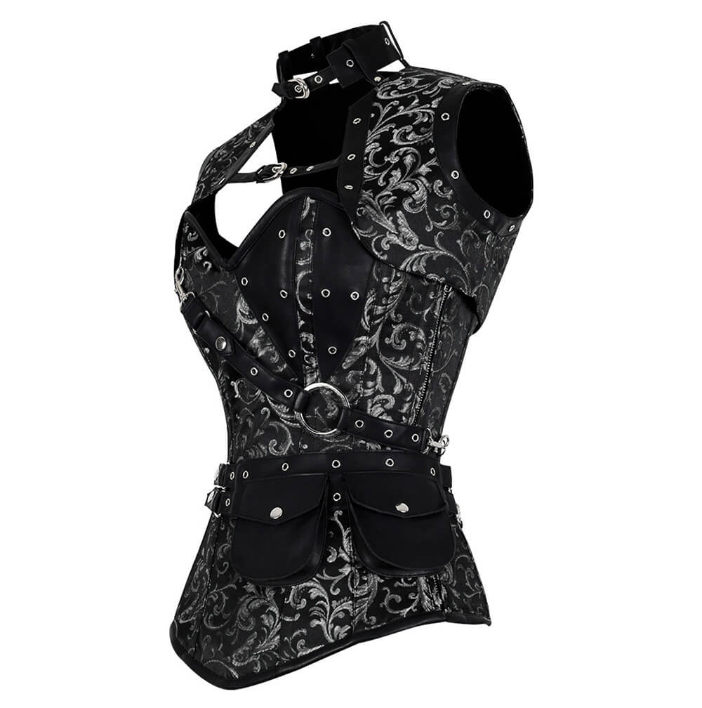 Harpinna Steampunk Silver Overbust Corset with Shrug