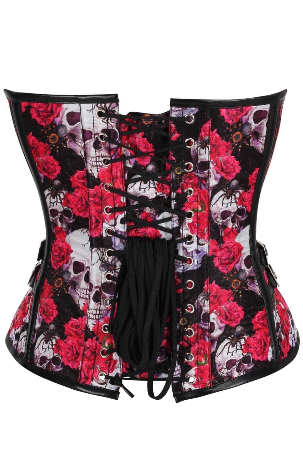 Delyn Skull With Red Rose Overbust Corset