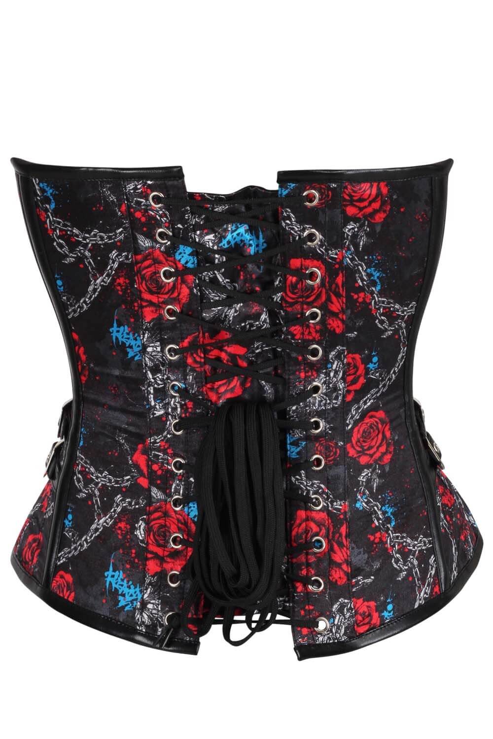 Shaneka Red Rose With Metallic Chain Overbust Corset