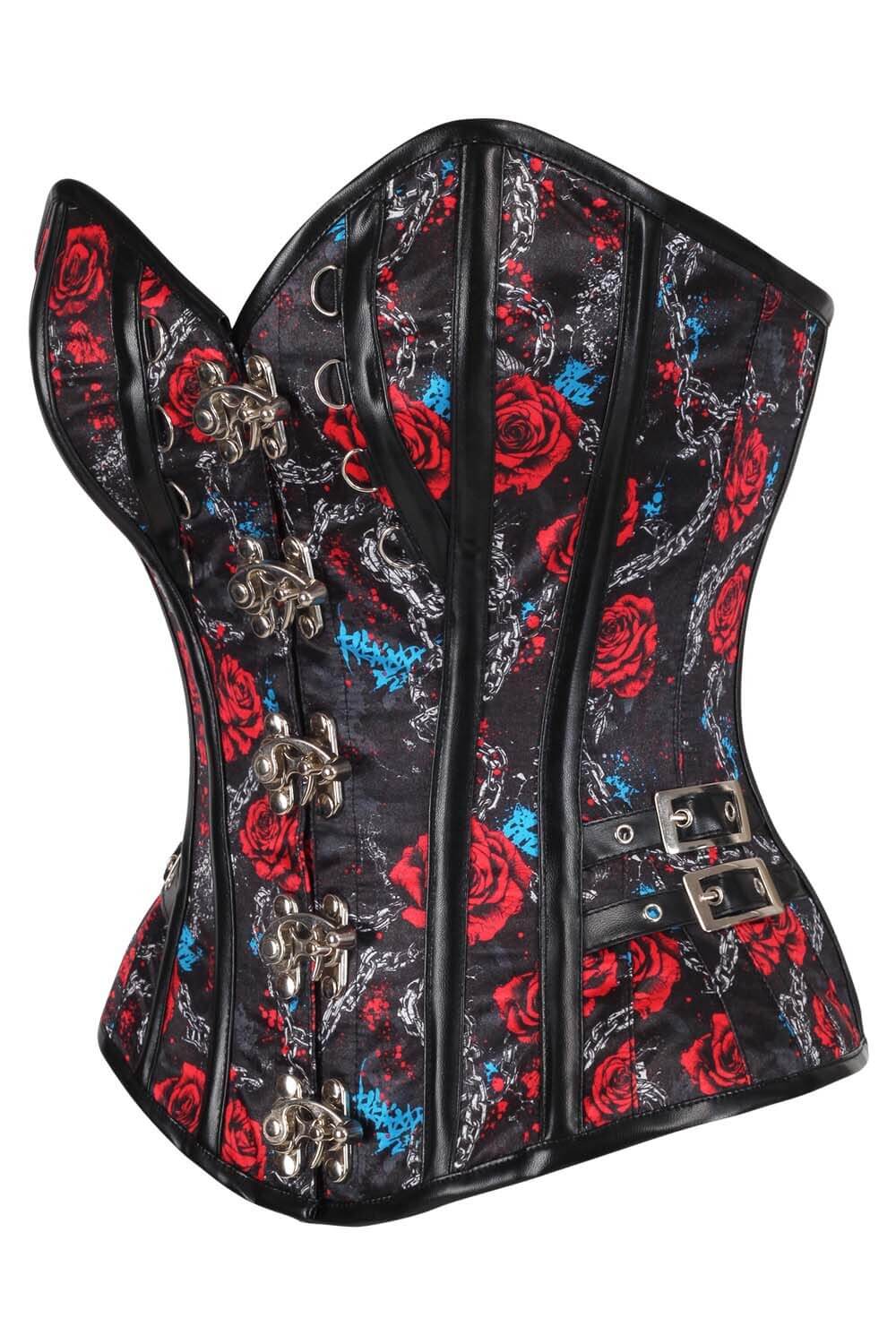 Shaneka Red Rose With Metallic Chain Overbust Corset
