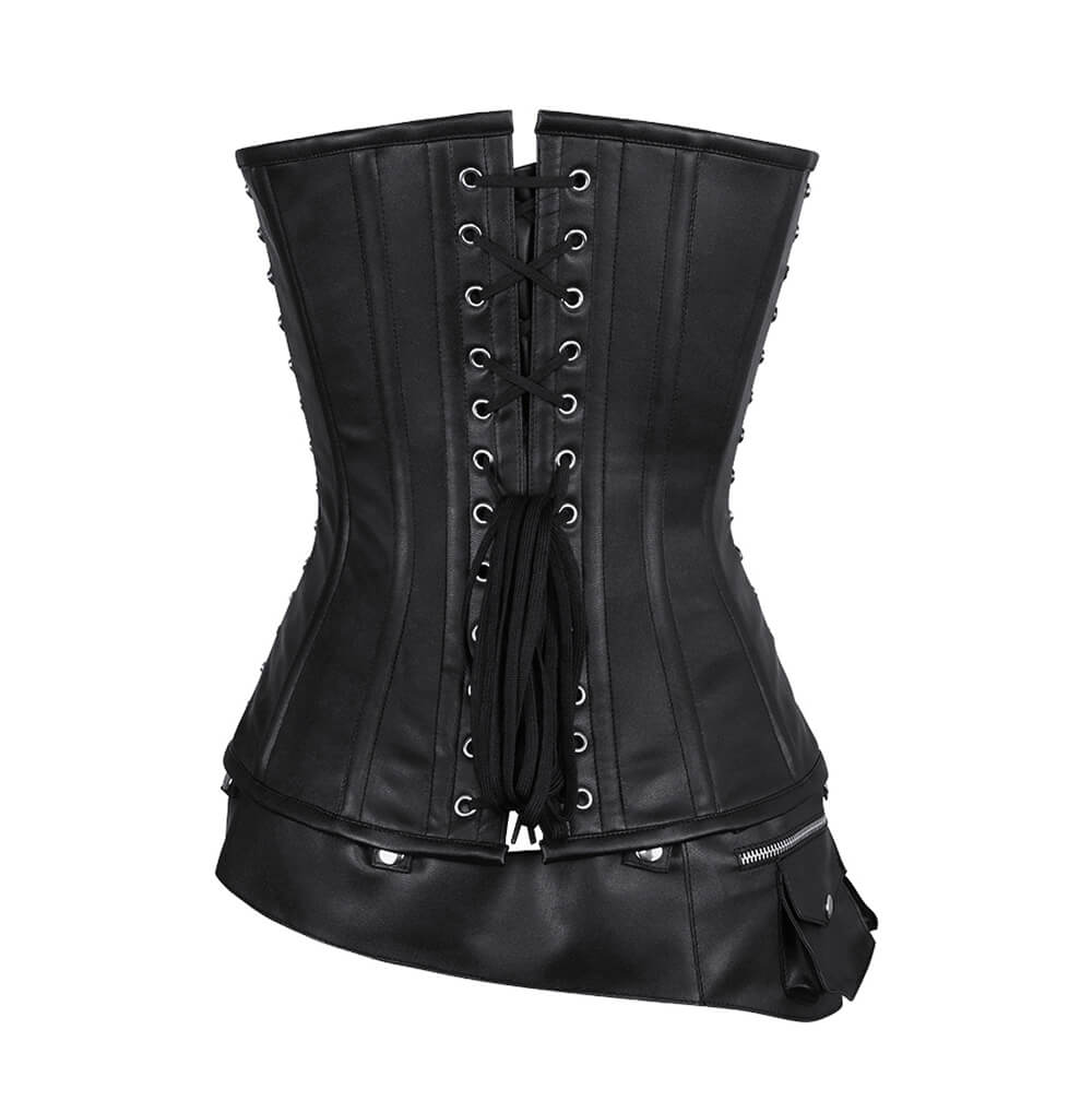 Carisa Criss Cross Black Overbust Corset with Detachable Belt