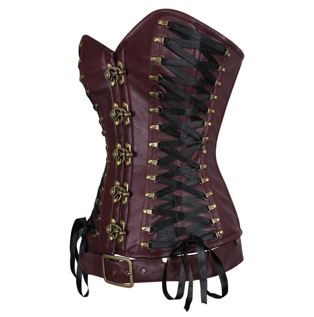 Leotie Criss Cross Steampunk Overbust Corset with Detachable Belt