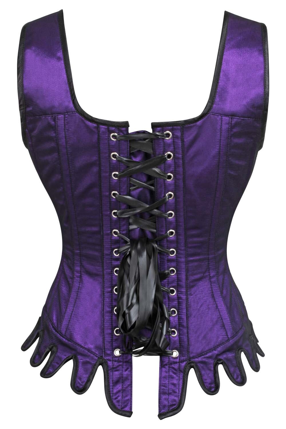 Diamante Purple Satin Couture Corset with Shoulder Straps