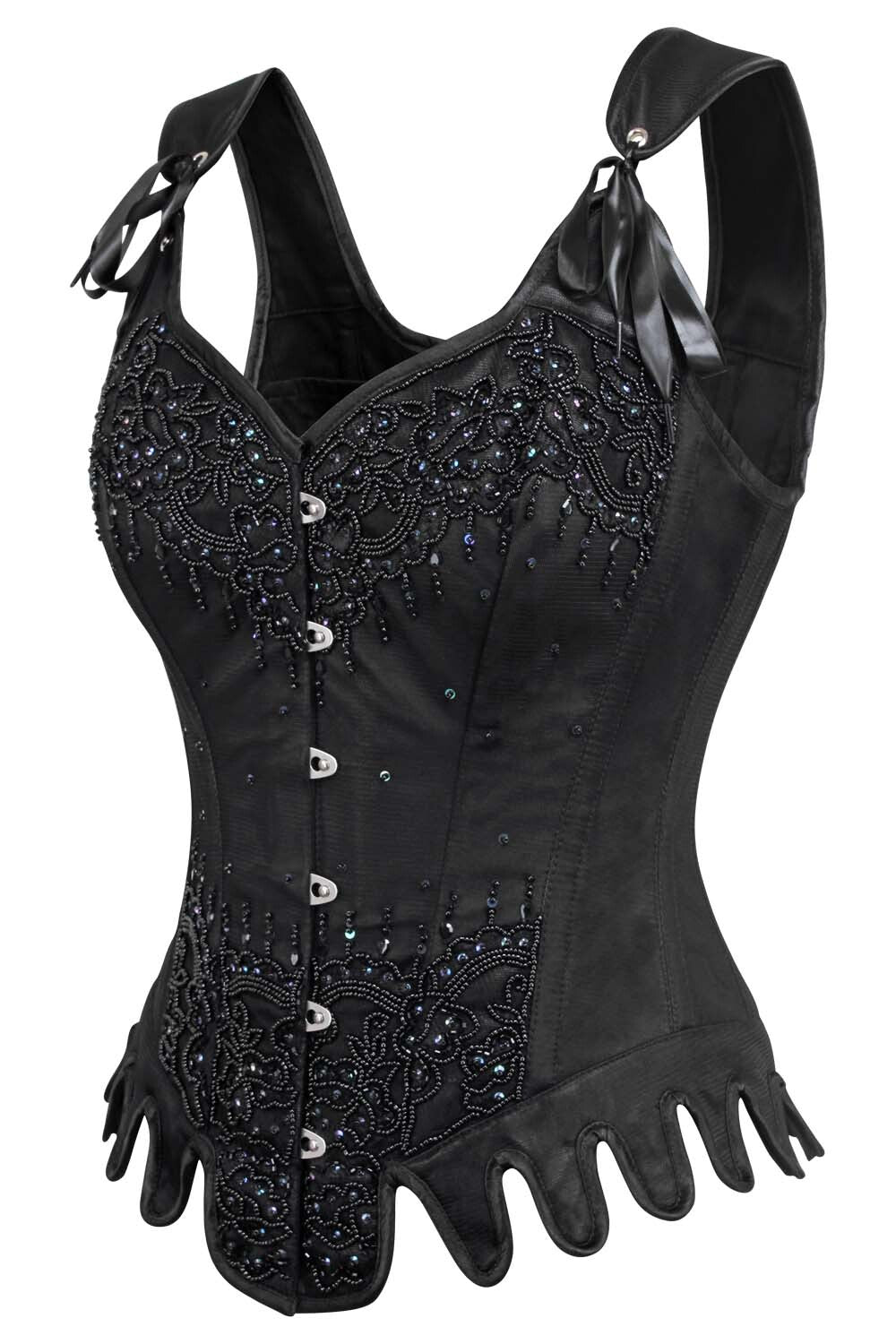 Crosley Black Satin Couture Corset with Shoulder Straps