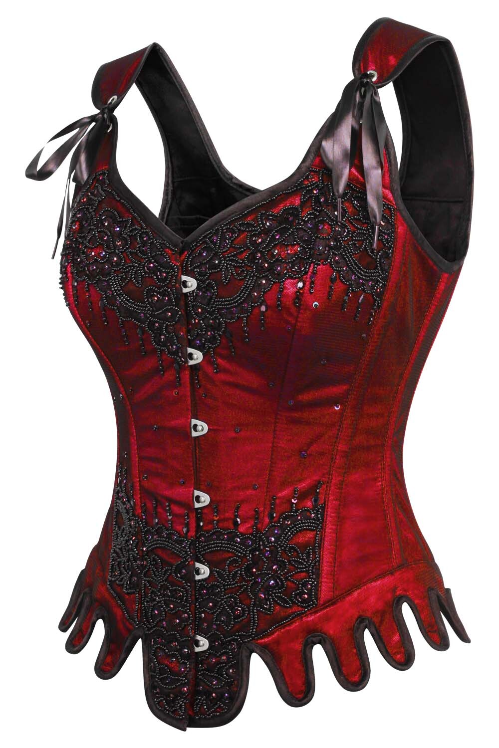 Denna Red Satin Couture Corset with Shoulder Straps