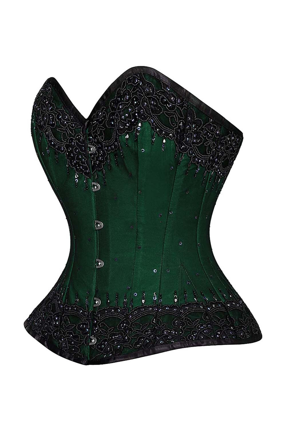 Hazelle Green Satin with Lace Overlay Couture Corset