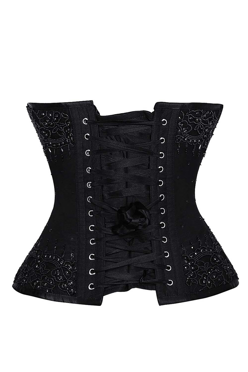 Jacee Black Satin with Lace Overlay Couture Corset