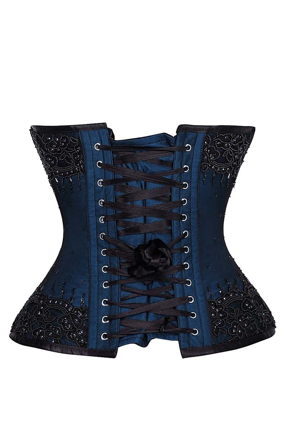 Jalea Blue Satin with Lace Overlay Couture Corset