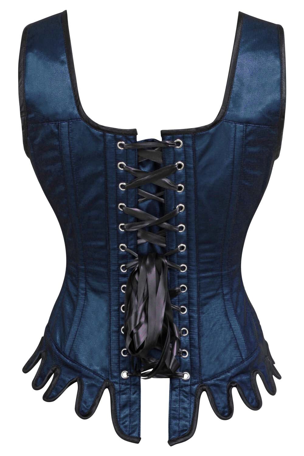 Dreama Blue Satin Couture Corset with Shoulder Straps