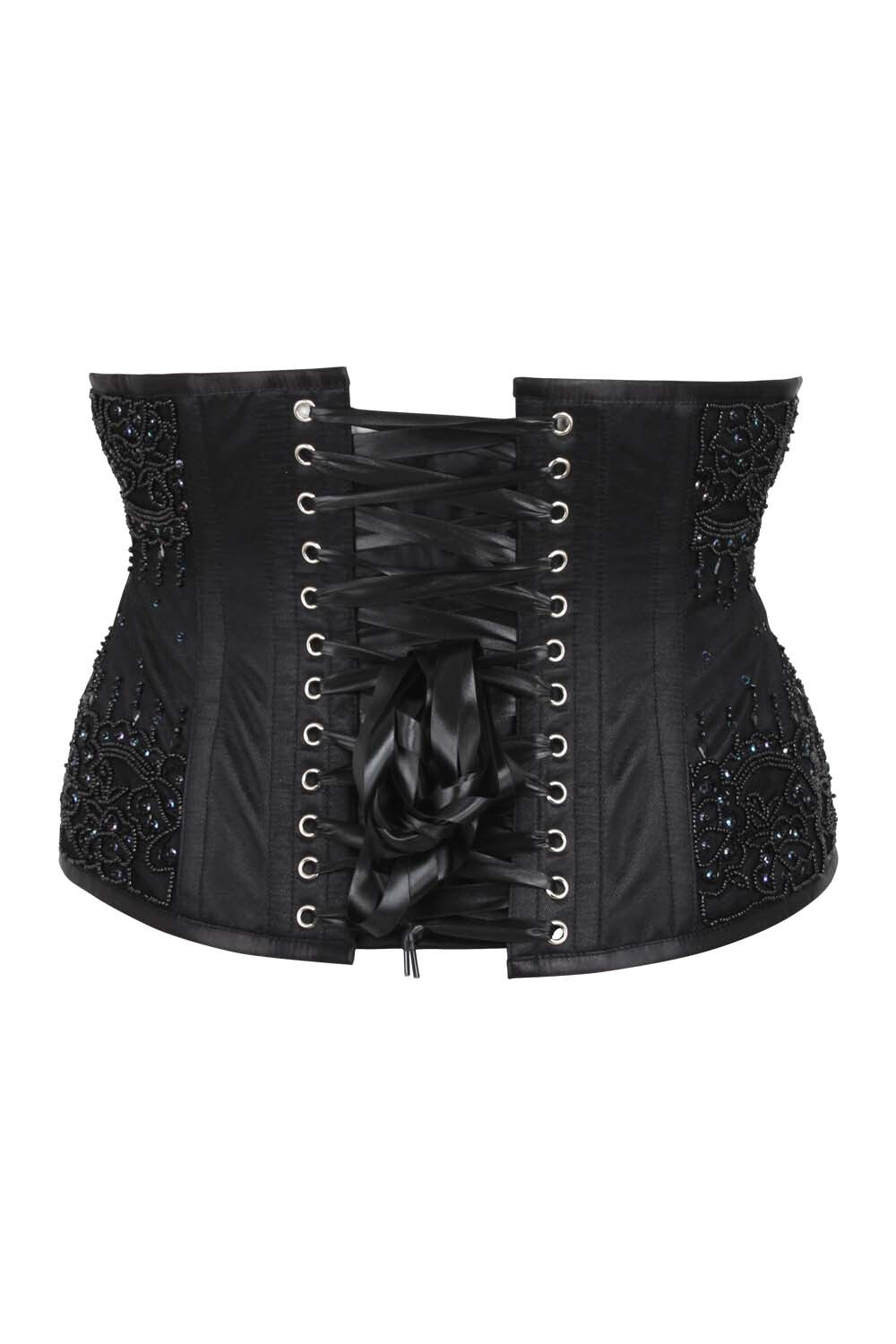 Meral Black Satin with Lace Overlay Underbust Couture Corset