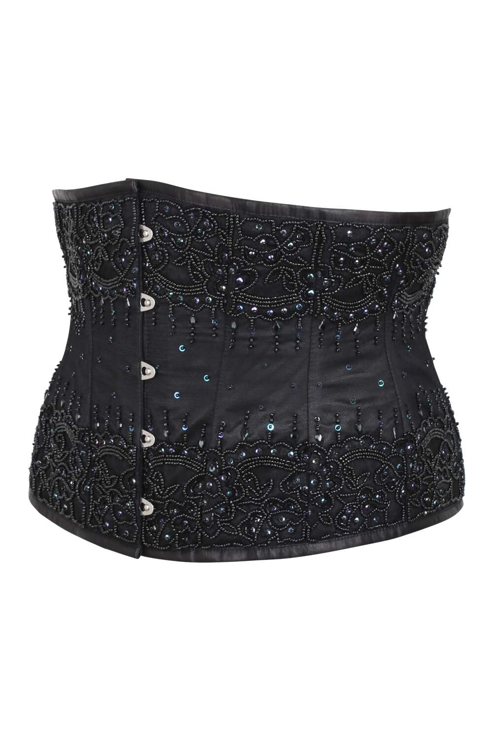 Meral Black Satin with Lace Overlay Underbust Couture Corset