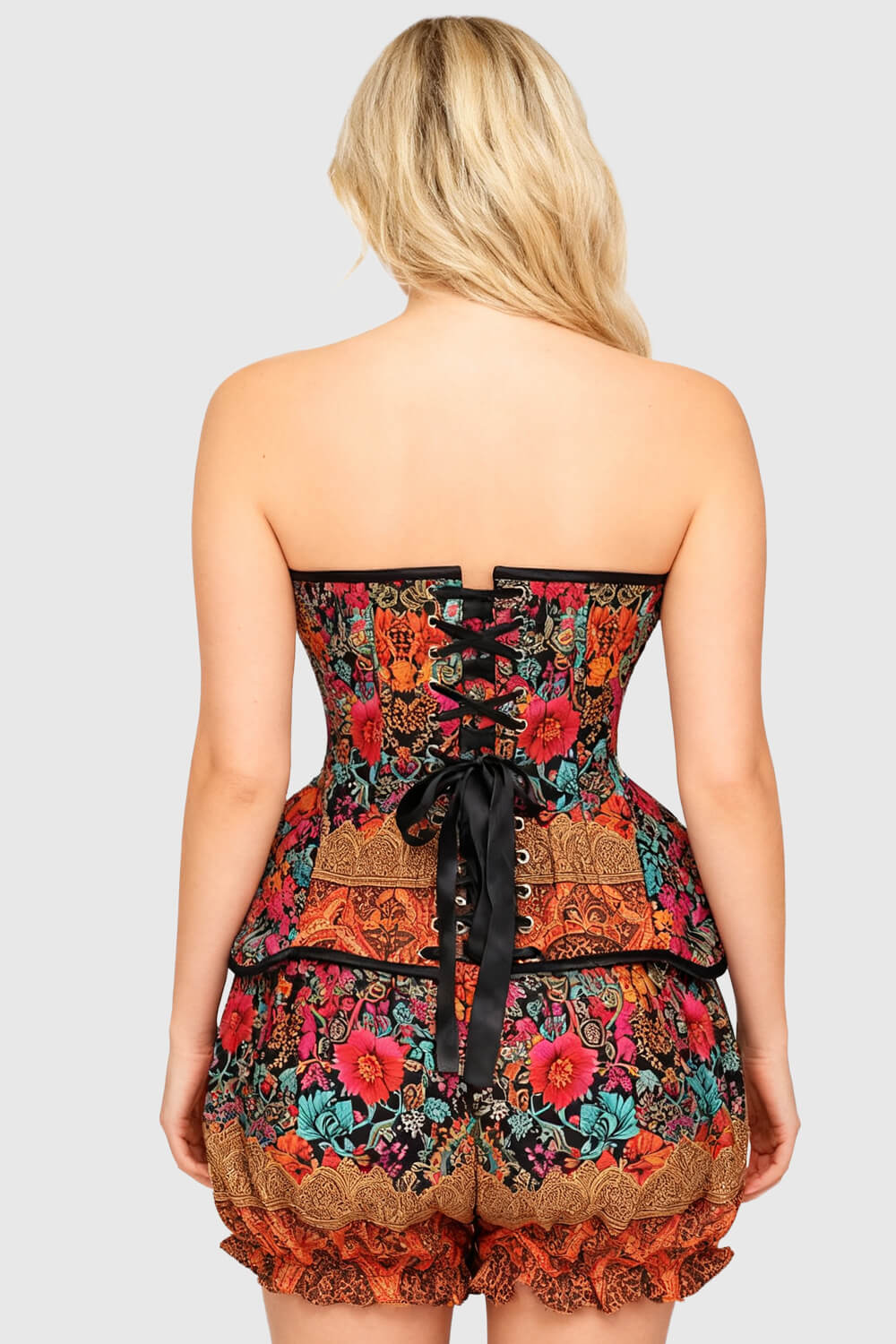 Jolean Vibrant Floral Baroque Corset & Bloomer Set