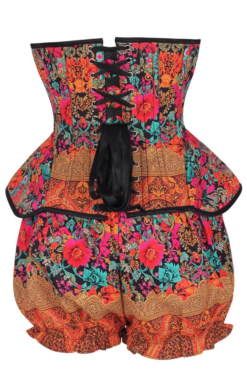 Jolean Vibrant Floral Baroque Corset & Bloomer Set