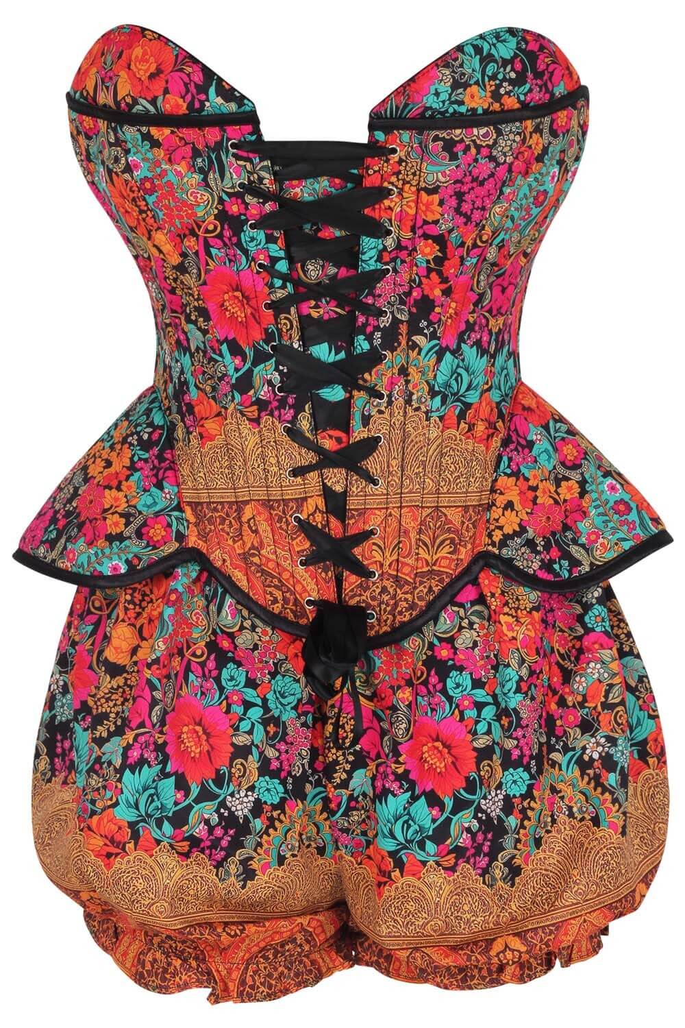 Jolean Vibrant Floral Baroque Corset & Bloomer Set