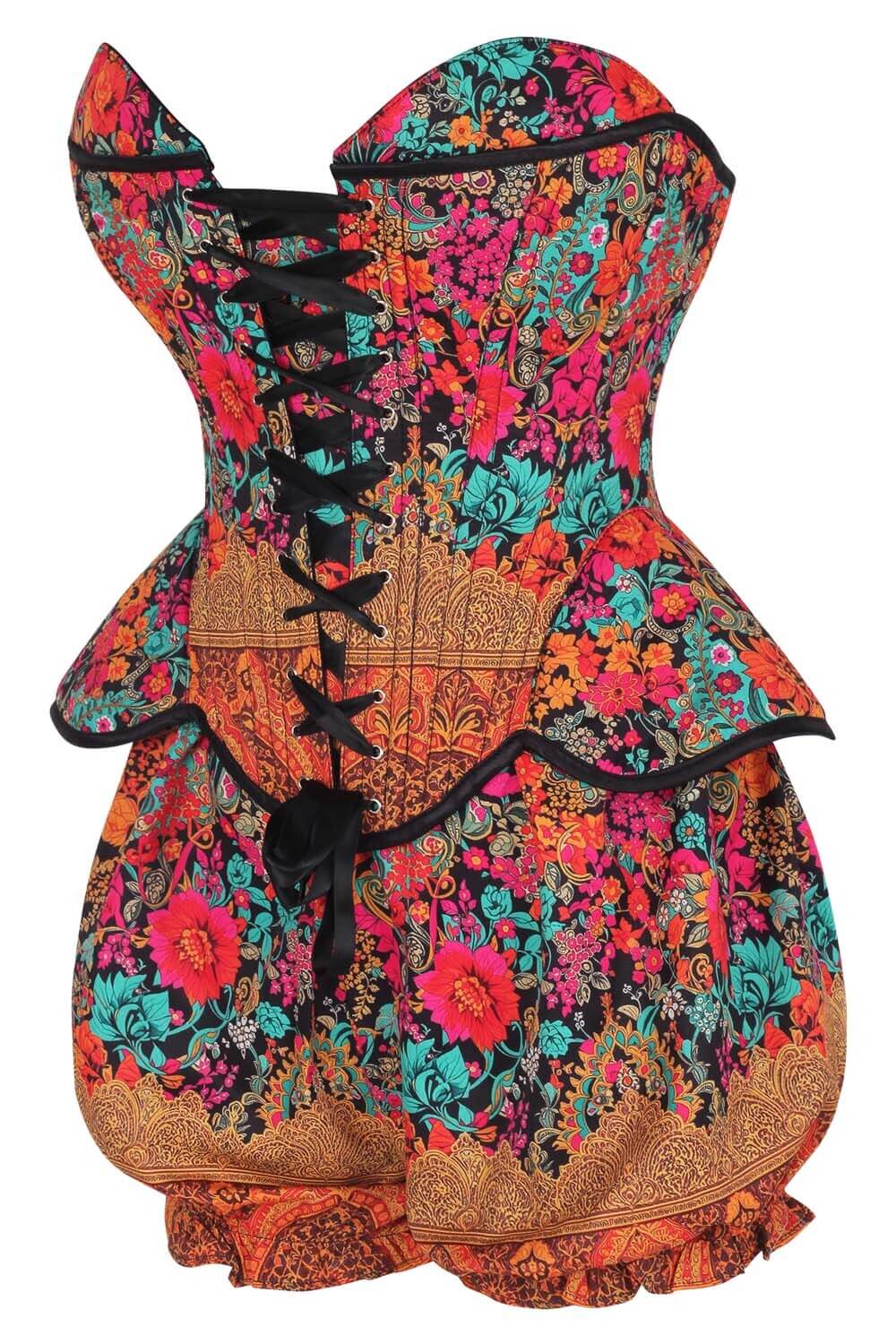 Jolean Vibrant Floral Baroque Corset & Bloomer Set