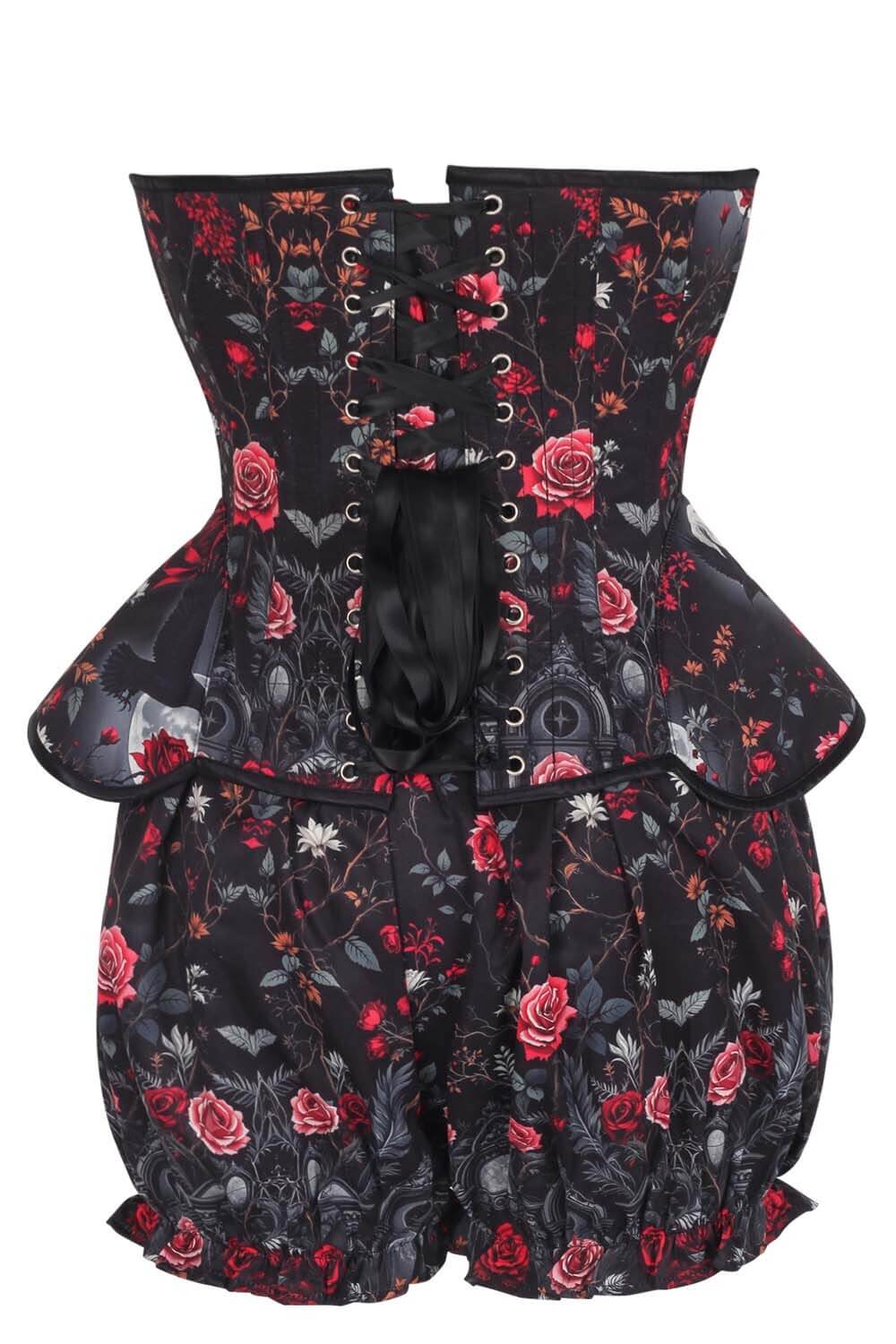 Darolyn Midnight Raven Floral Corset & Bloomer Set