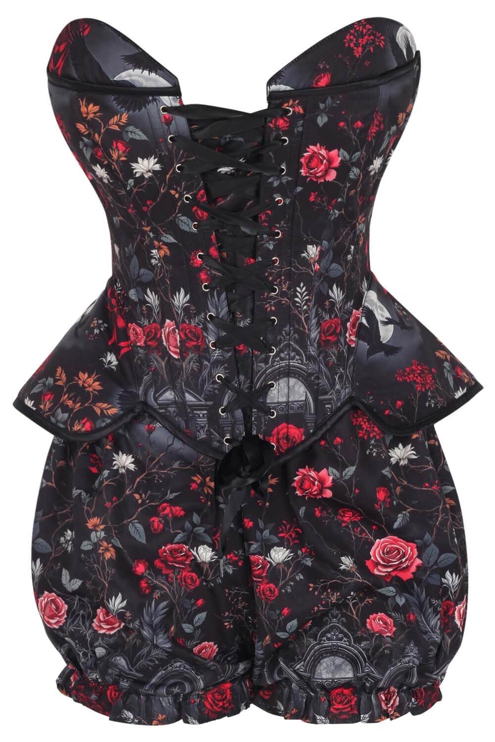 Darolyn Midnight Raven Floral Corset & Bloomer Set