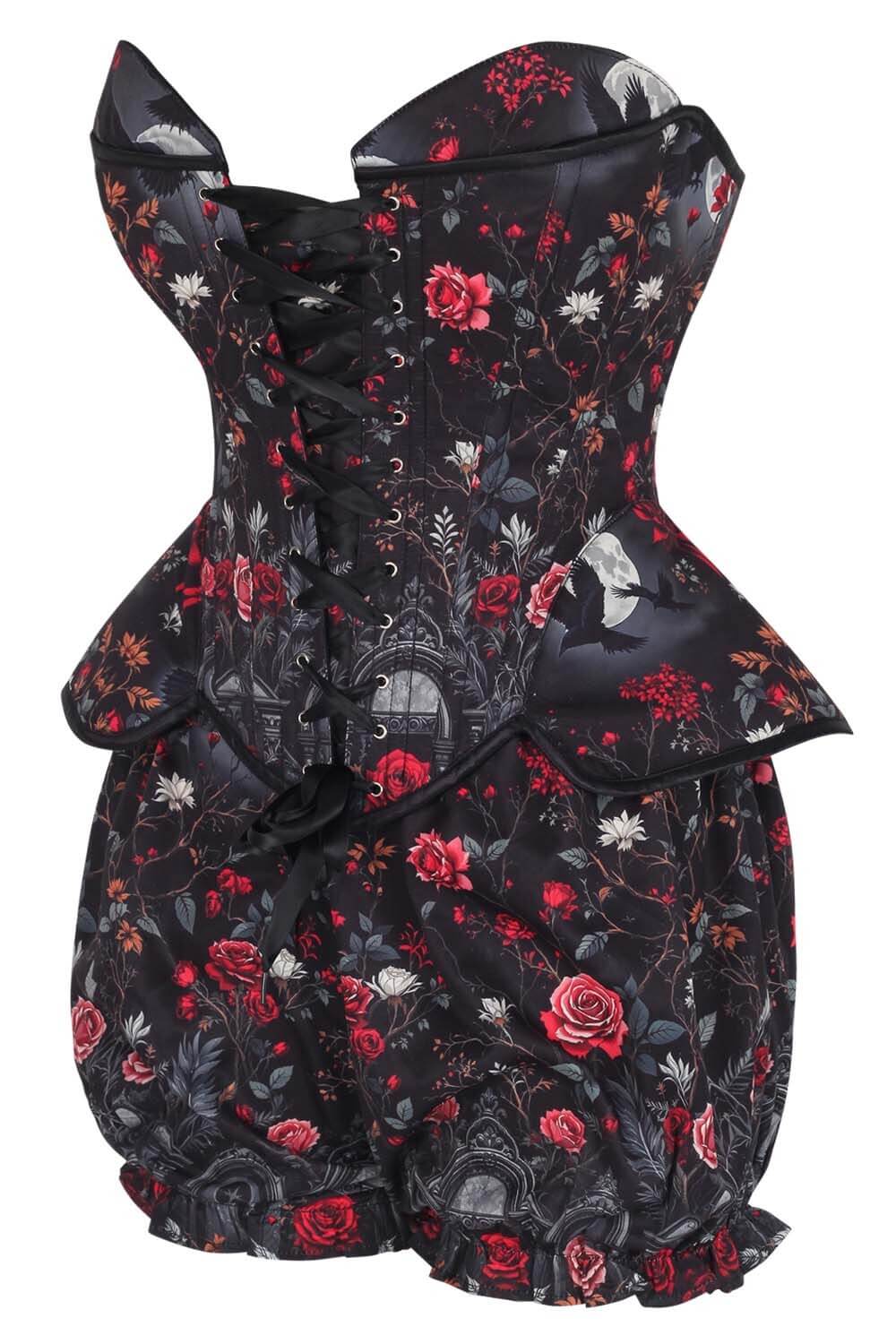 Darolyn Midnight Raven Floral Corset & Bloomer Set
