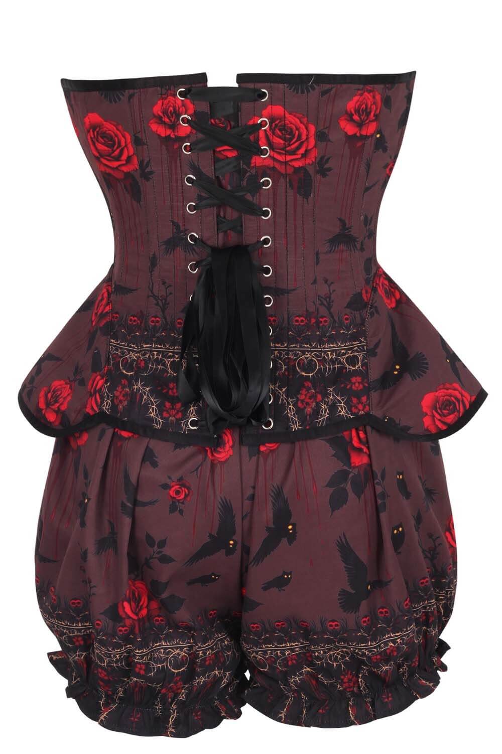 Brandalynn Crimson Night Owl Corset & Bloomer Set