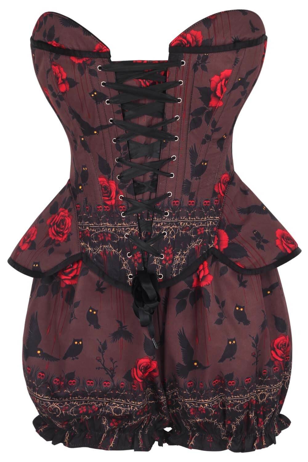 Brandalynn Crimson Night Owl Corset & Bloomer Set