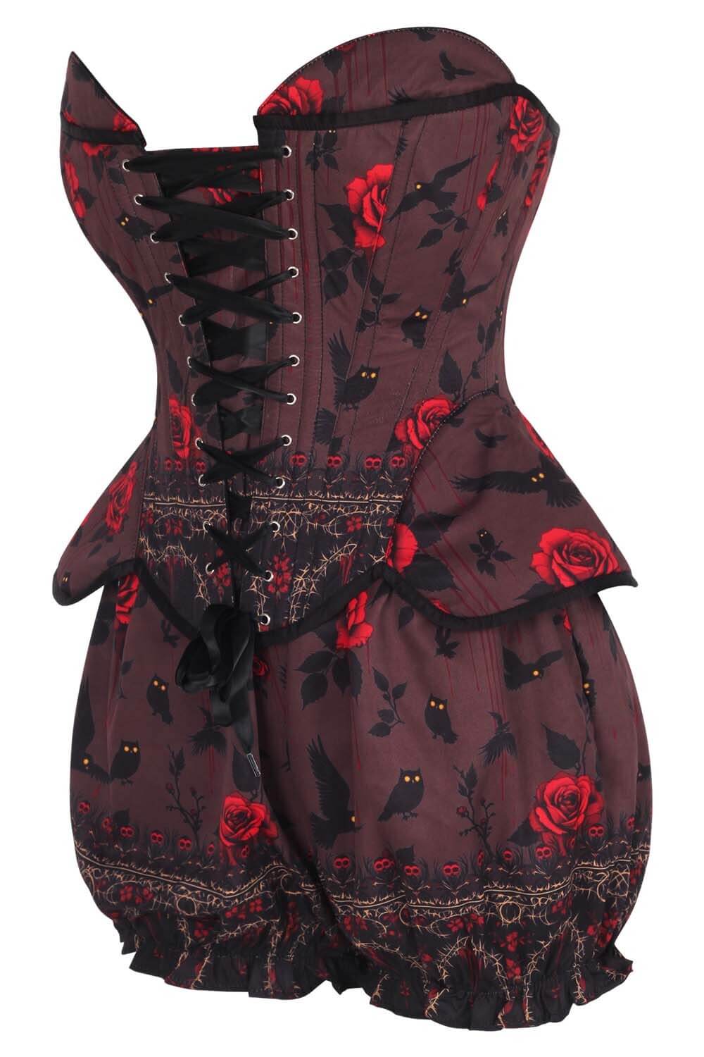 Brandalynn Crimson Night Owl Corset & Bloomer Set