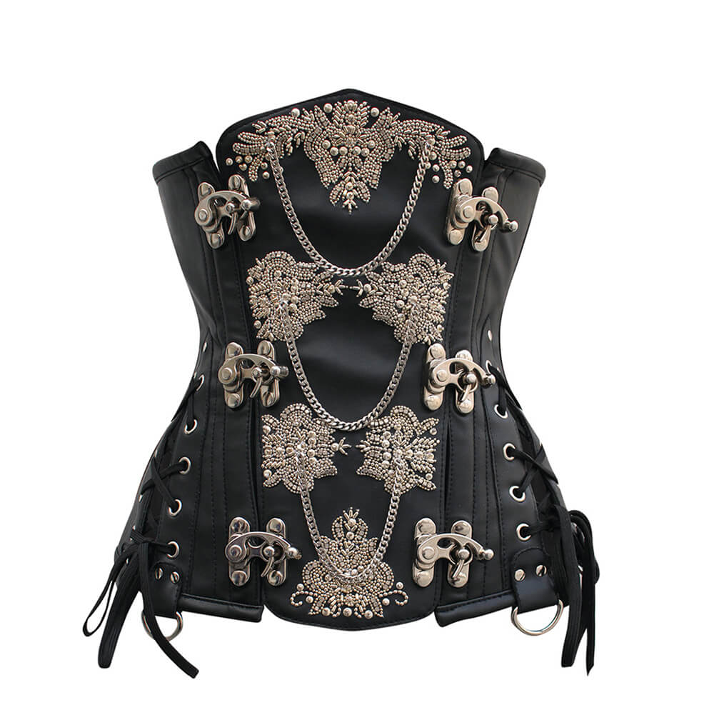Heidi Steel Boned Steampunk Underbust Embroidered Black Corset – CORSET  WHOLESALE LTD, image size:1000x1008