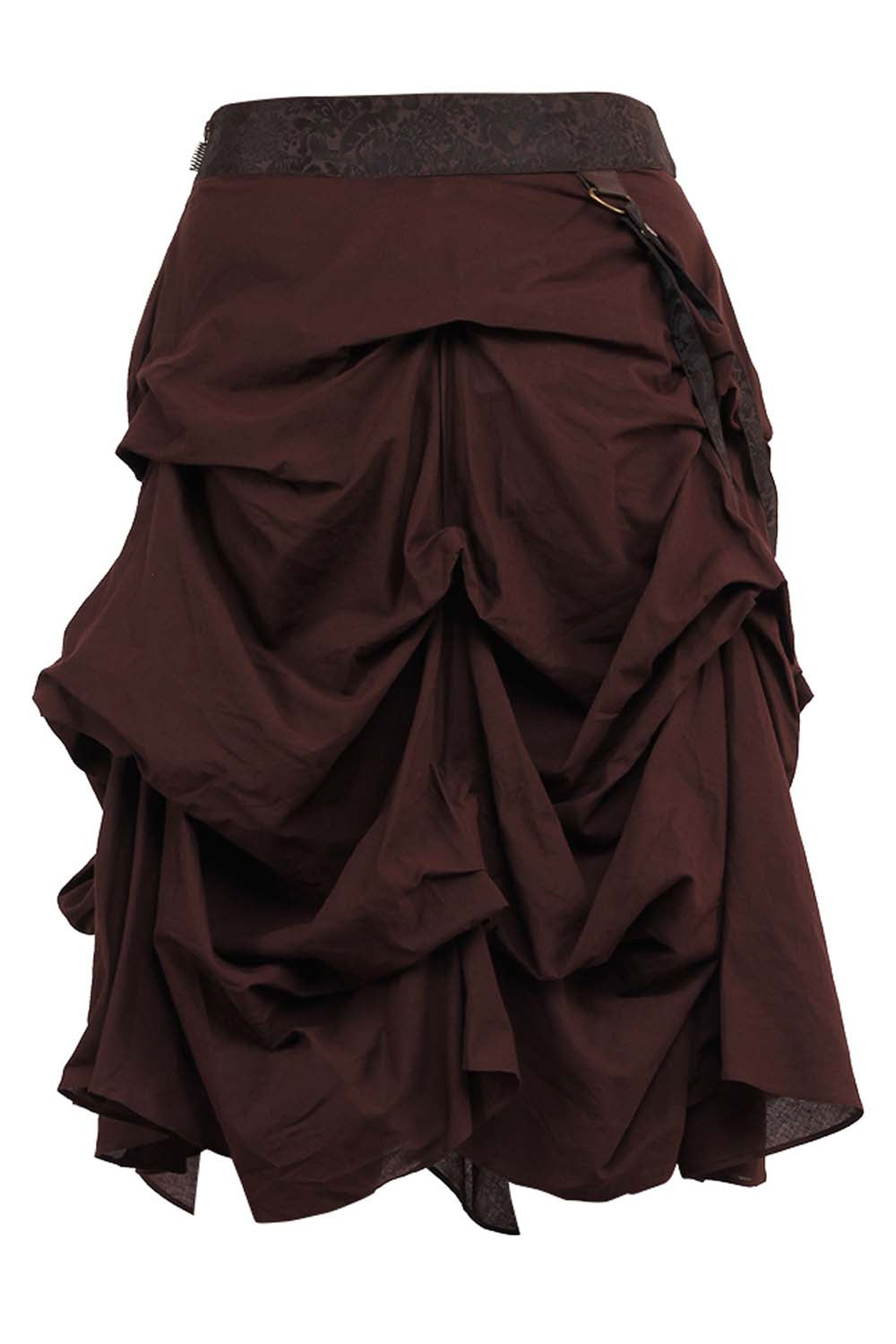 Shana Steampunk Brown Cotton Ruched Skirt