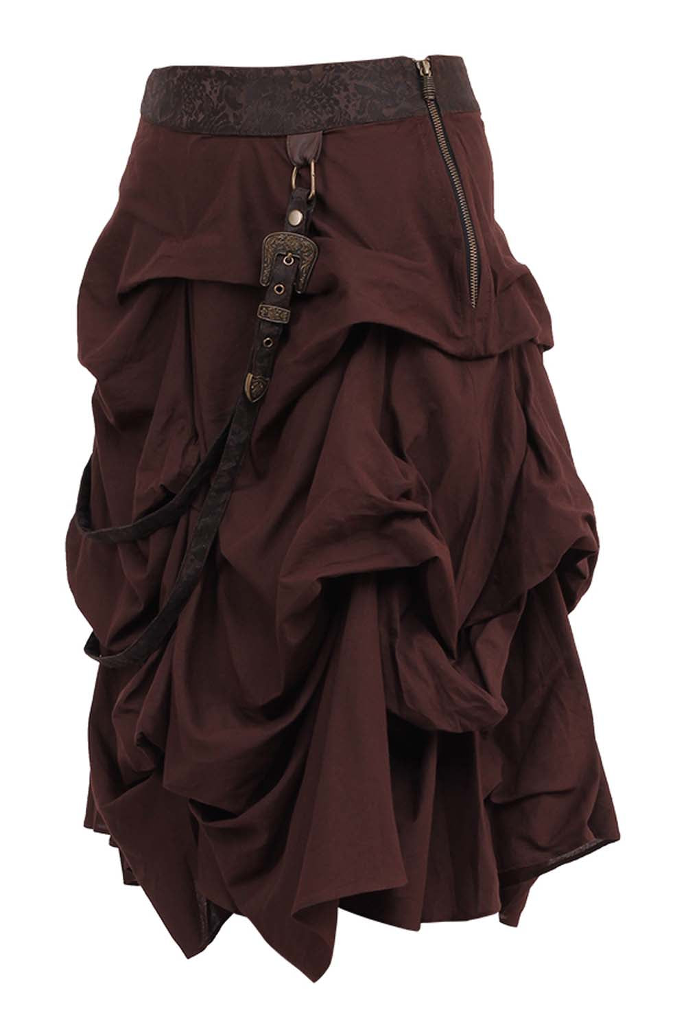 Shana Steampunk Brown Cotton Ruched Skirt