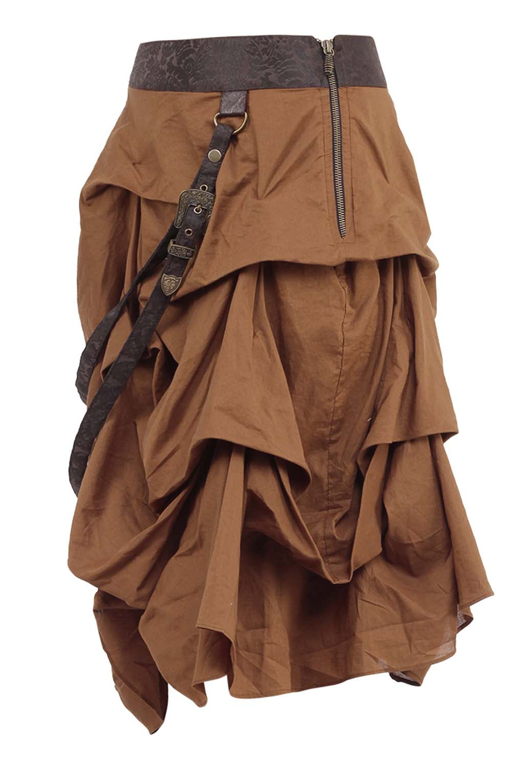 Sheba Steampunk Tan Cotton Ruched Skirt