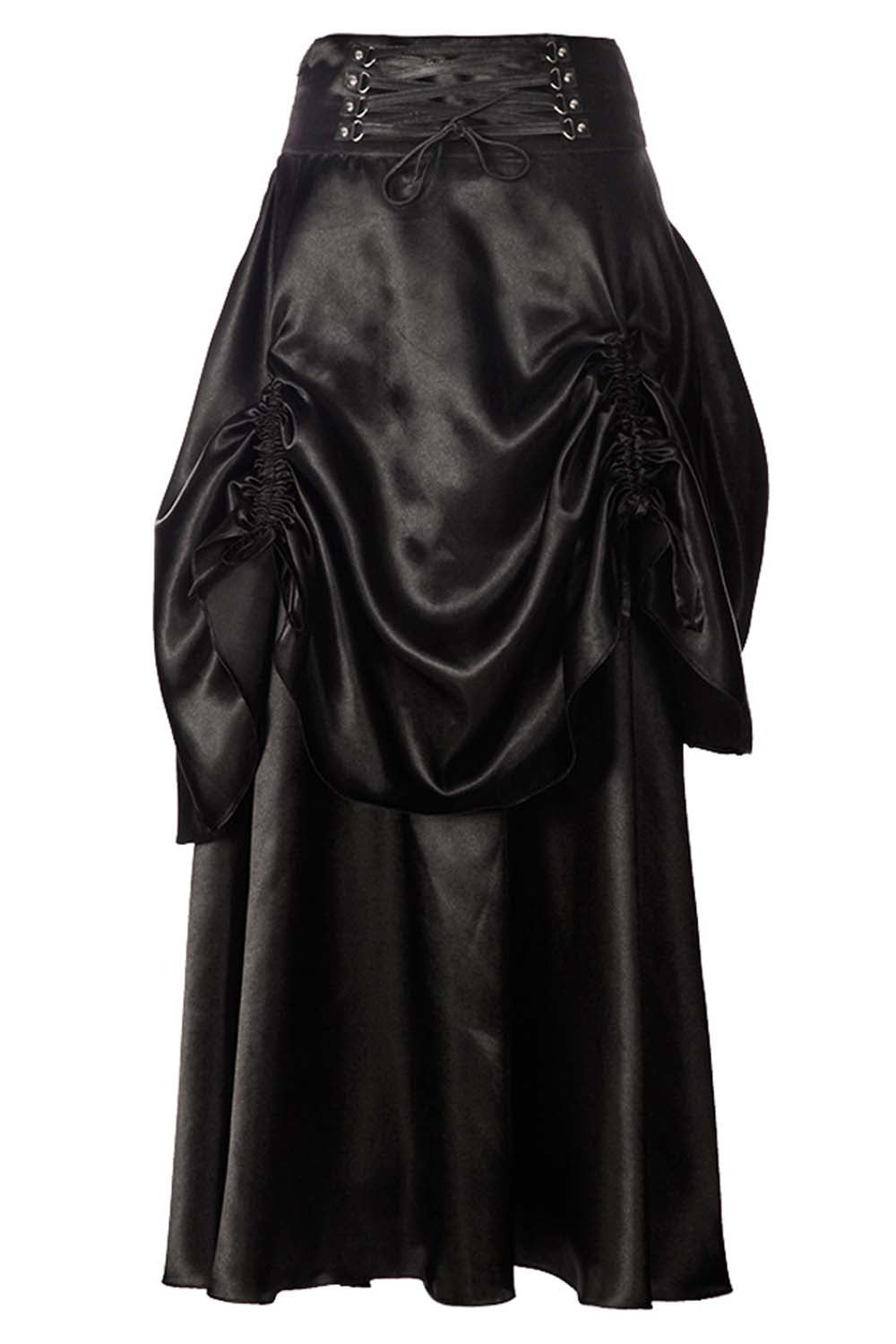 Shania Black Satin Steampunk Bustle Skirt