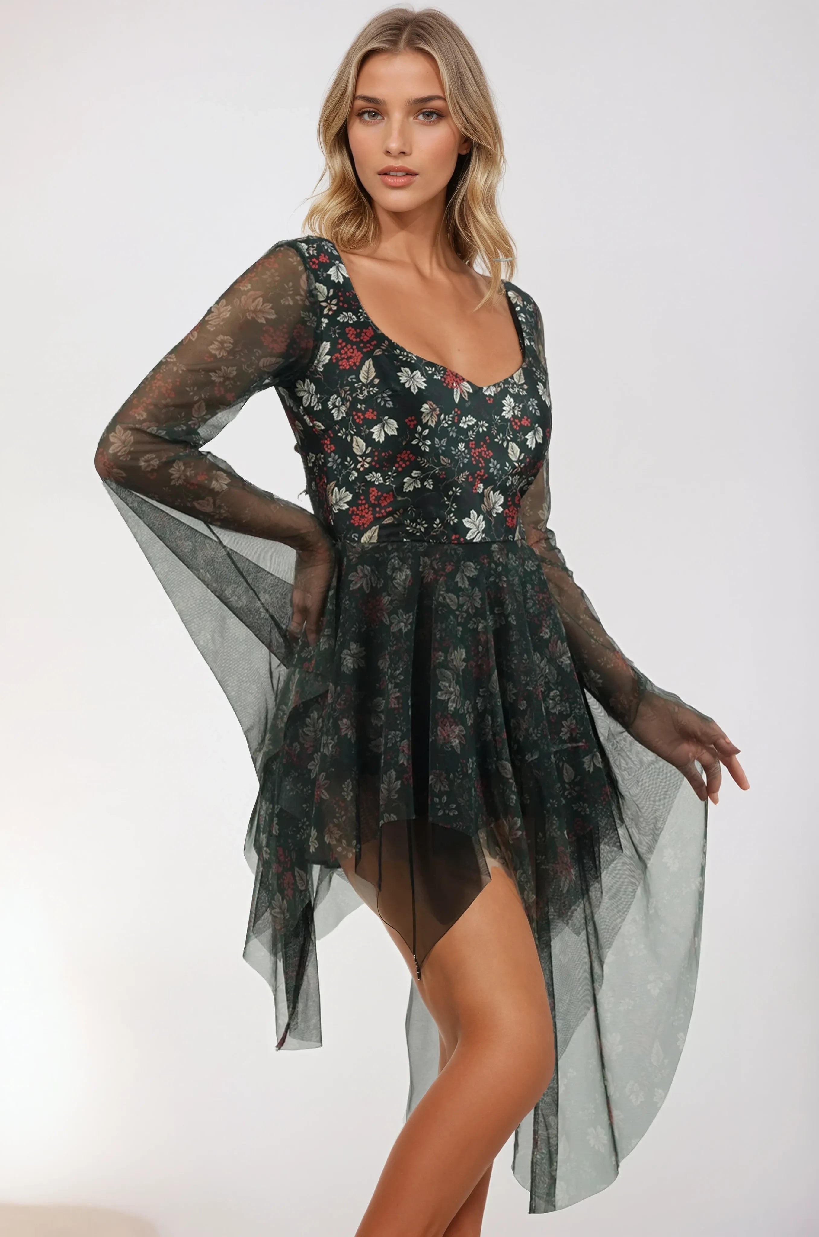 Jamica Scoop Neckline Floral Dress