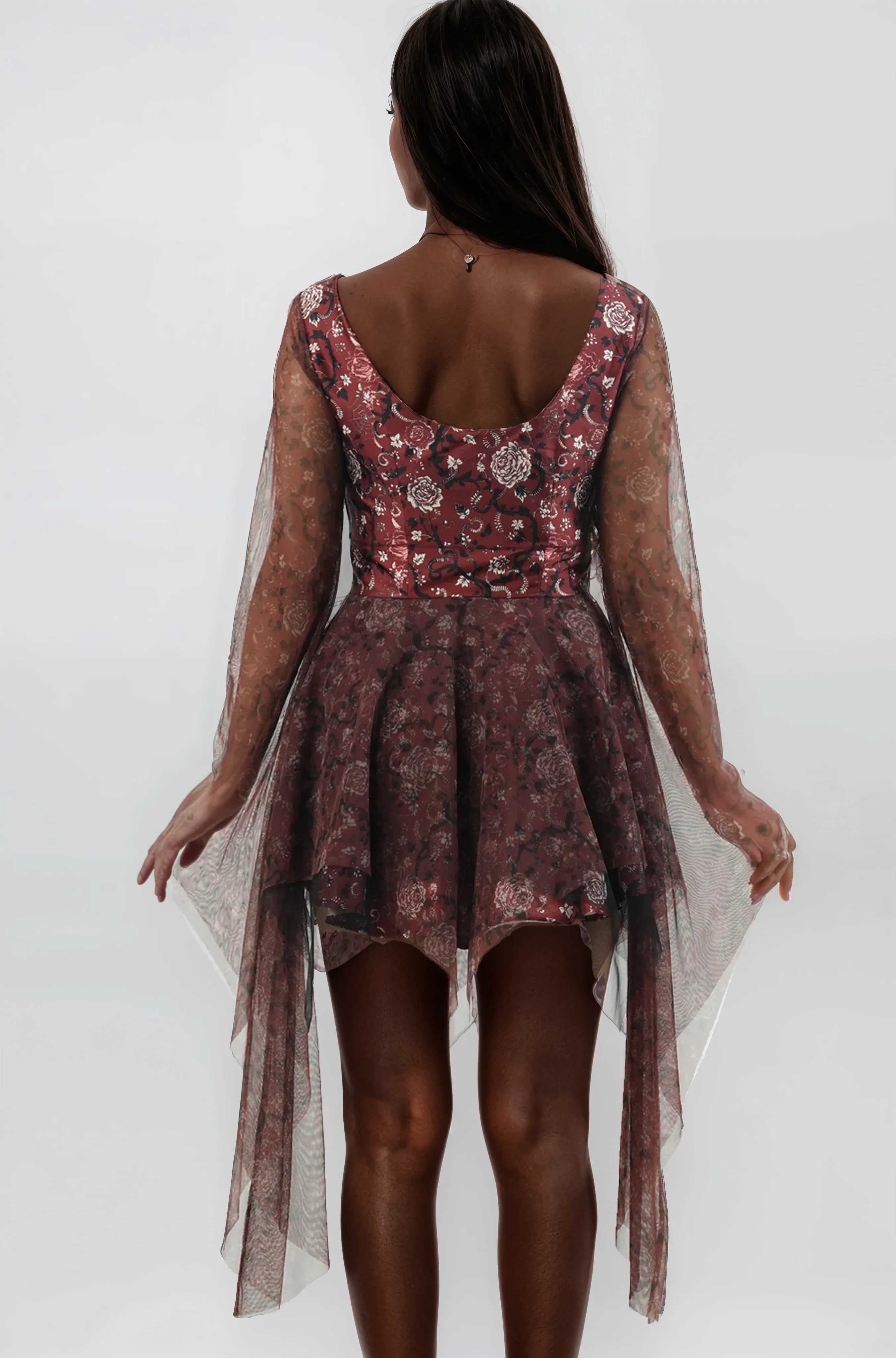 Deanne Wine Base Rose Floral Dress