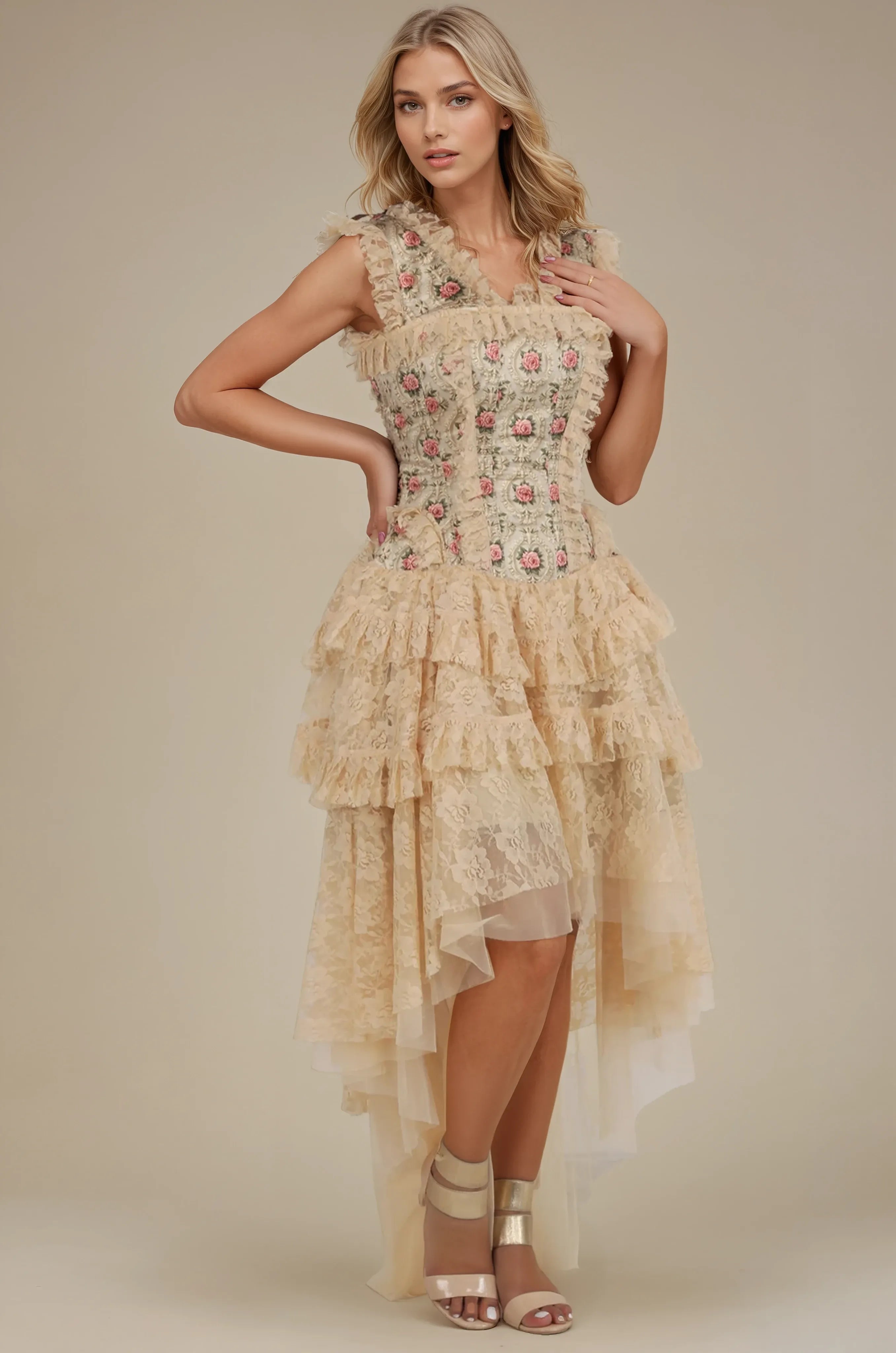 Melrose Rose Floral Satin Corset Dress