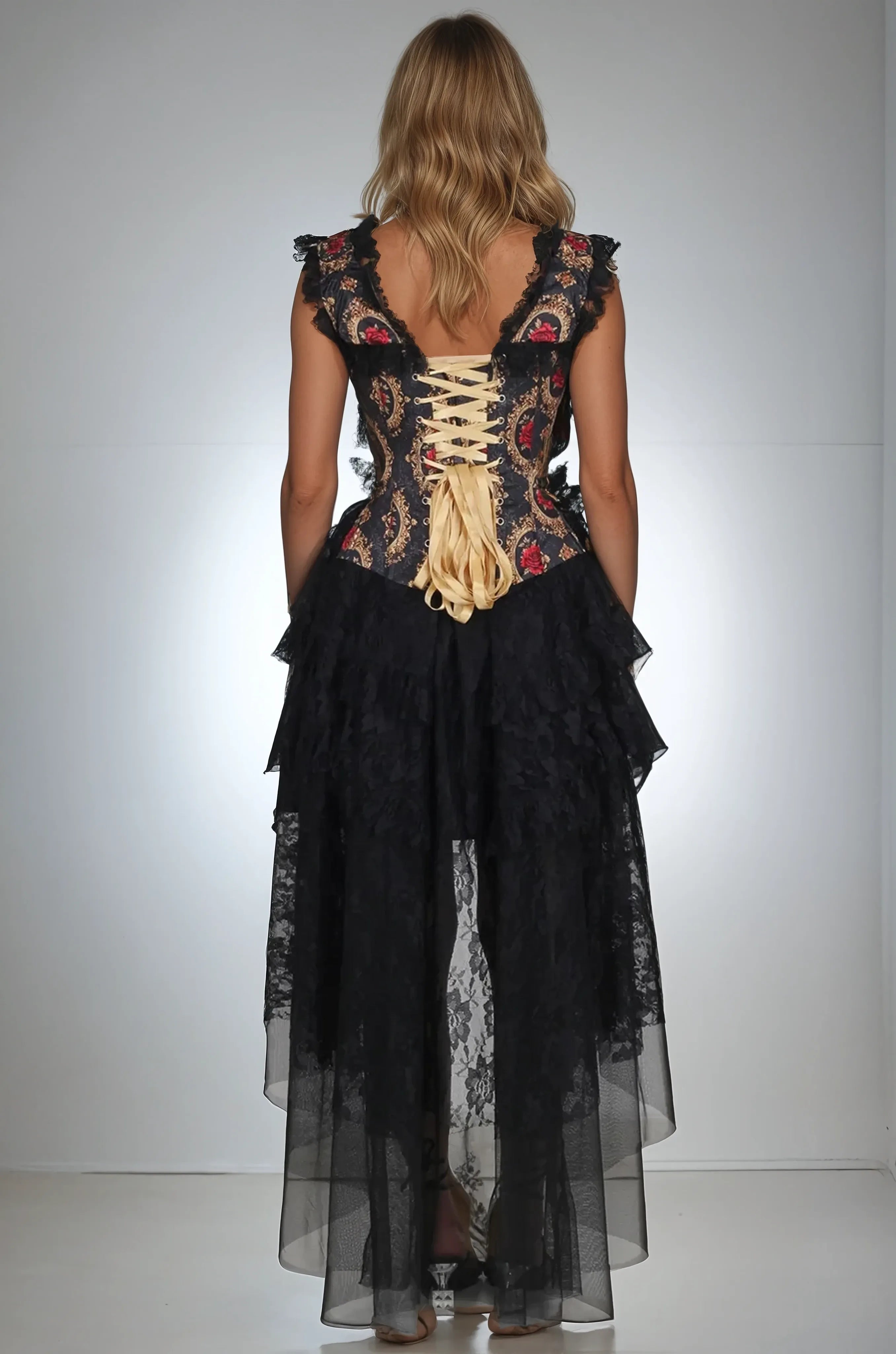 Rexine Red Rose Satin Corset Dress