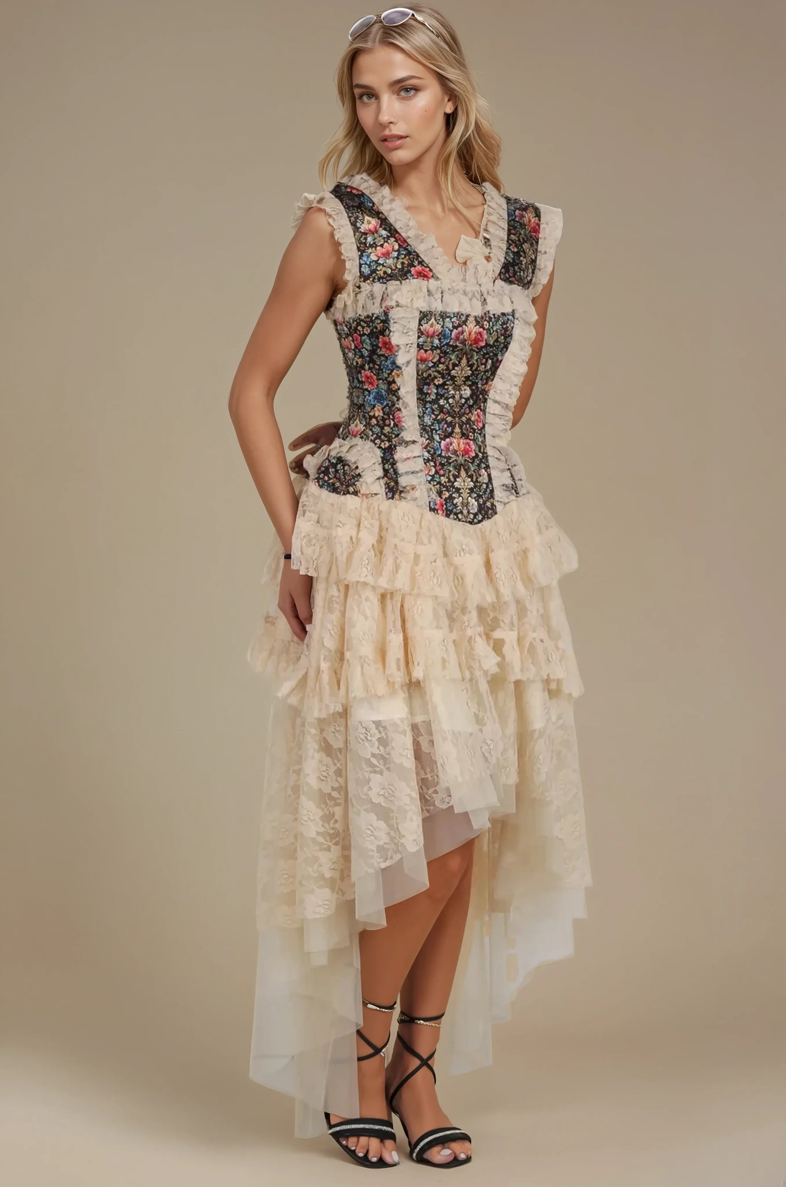 Becky Baroque Inspired Print Satin Corset Dress