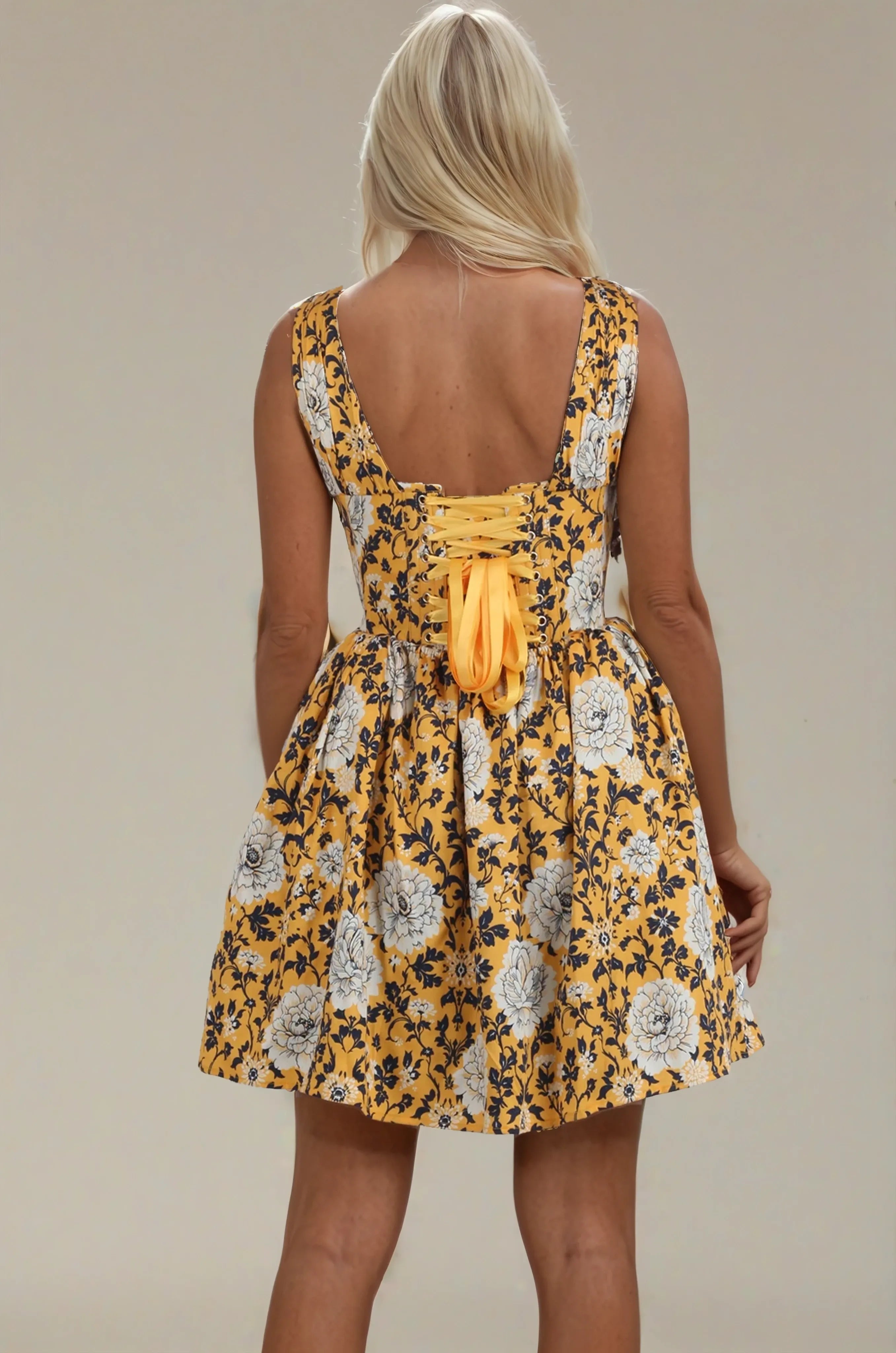 Paula Yellow Base Floral Corset Dress
