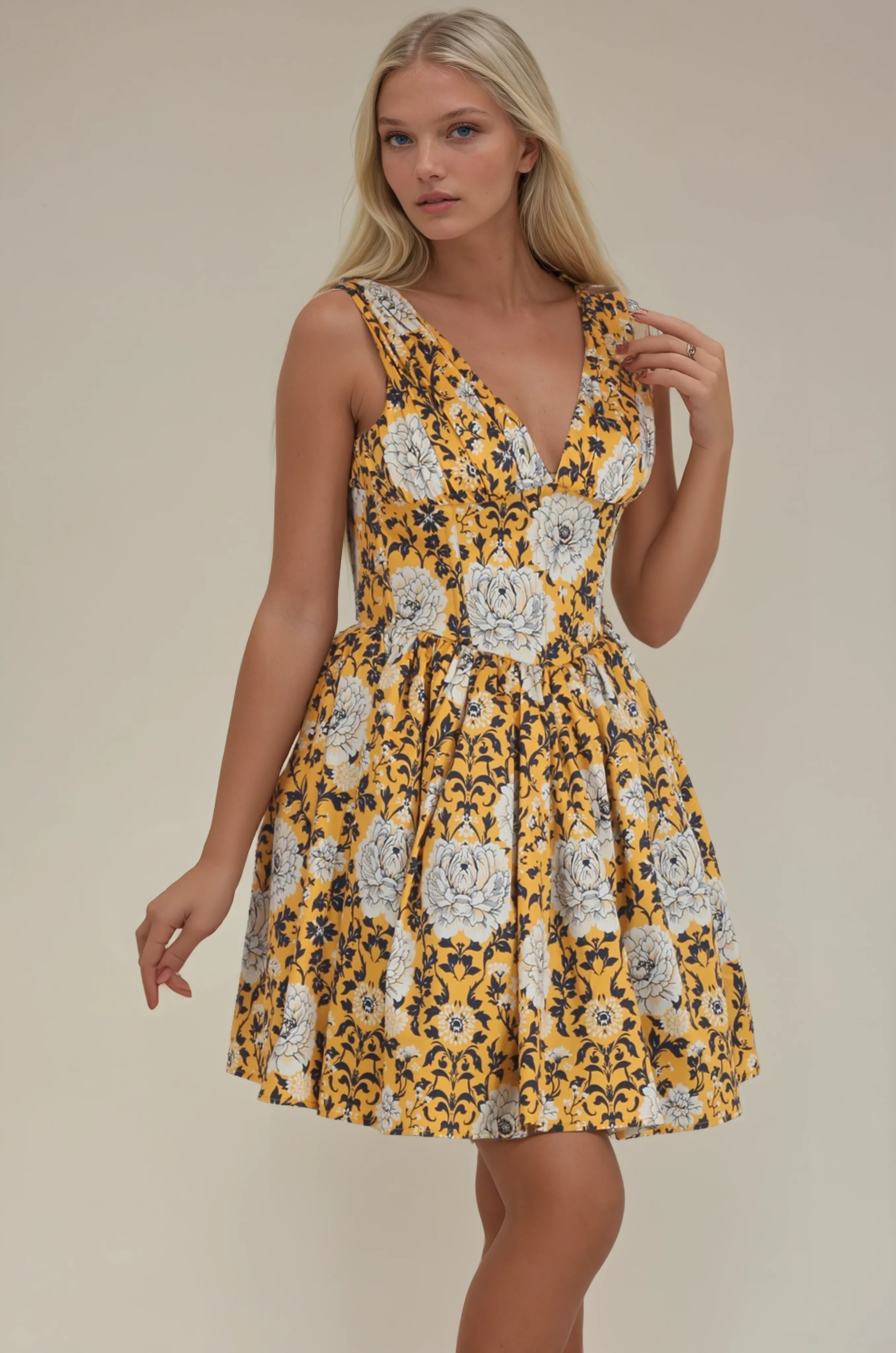 Paula Yellow Base Floral Corset Dress