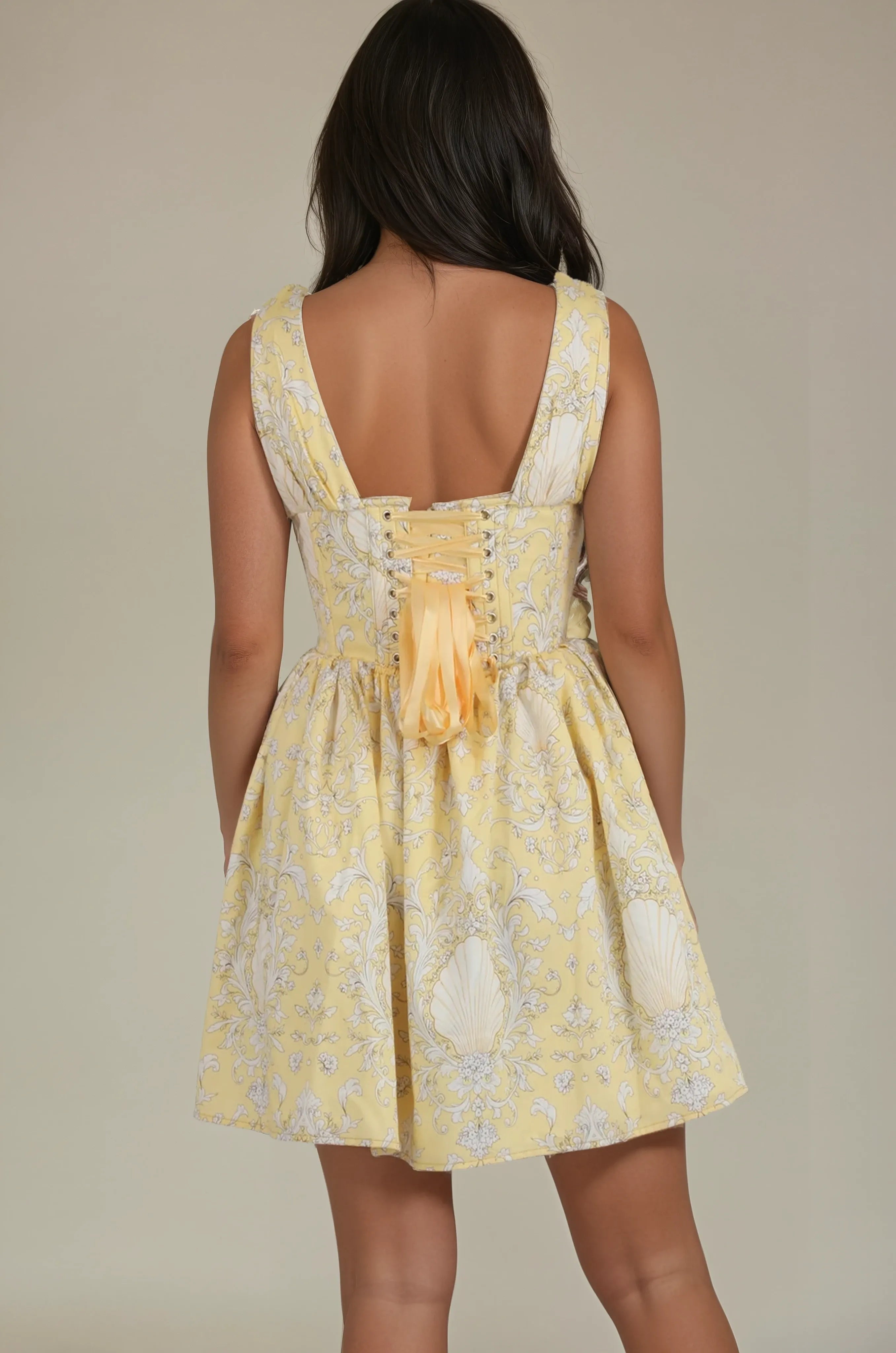 Jericho Shell Print Yellow Corset Dress