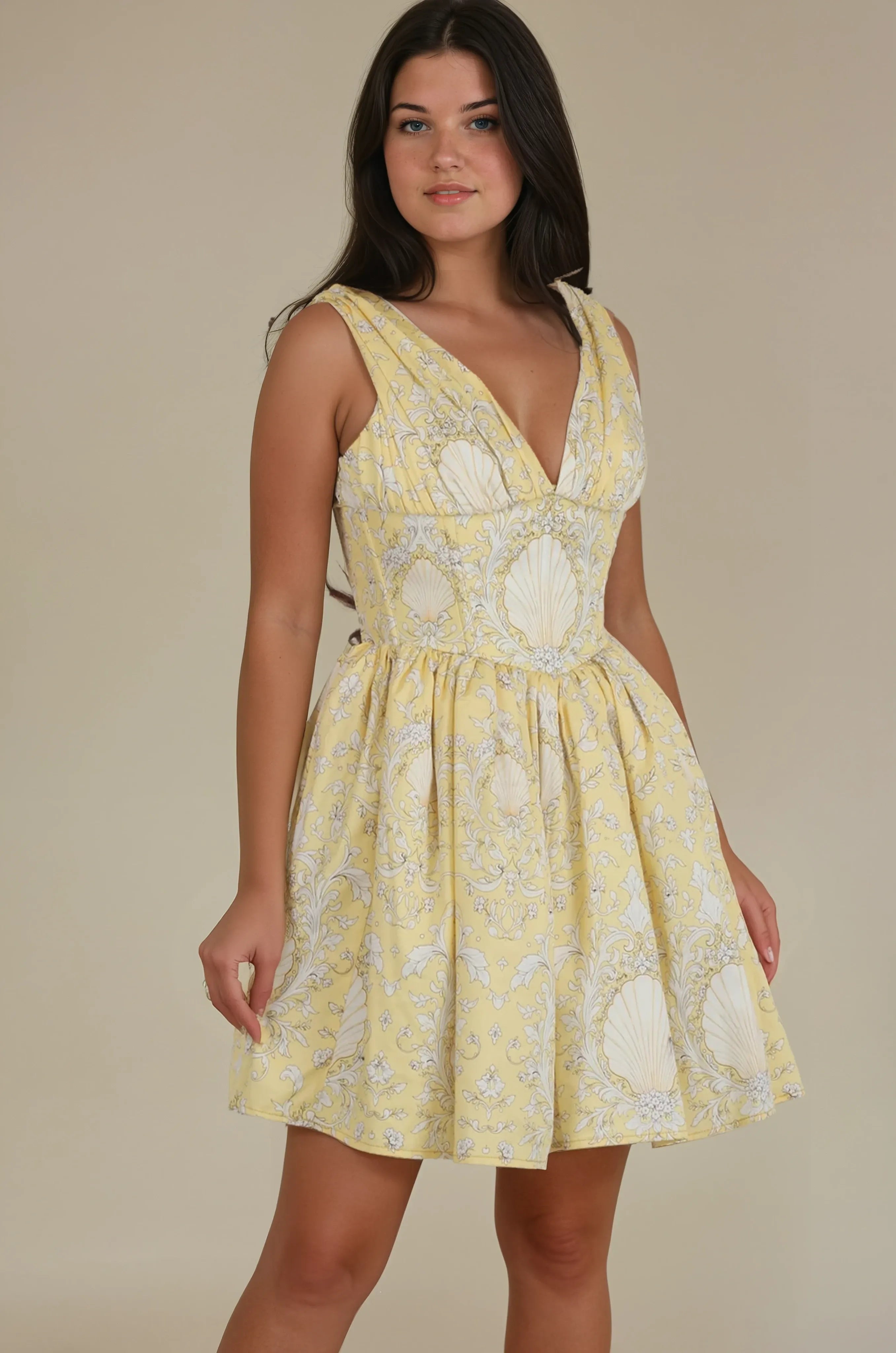 Jericho Shell Print Yellow Corset Dress